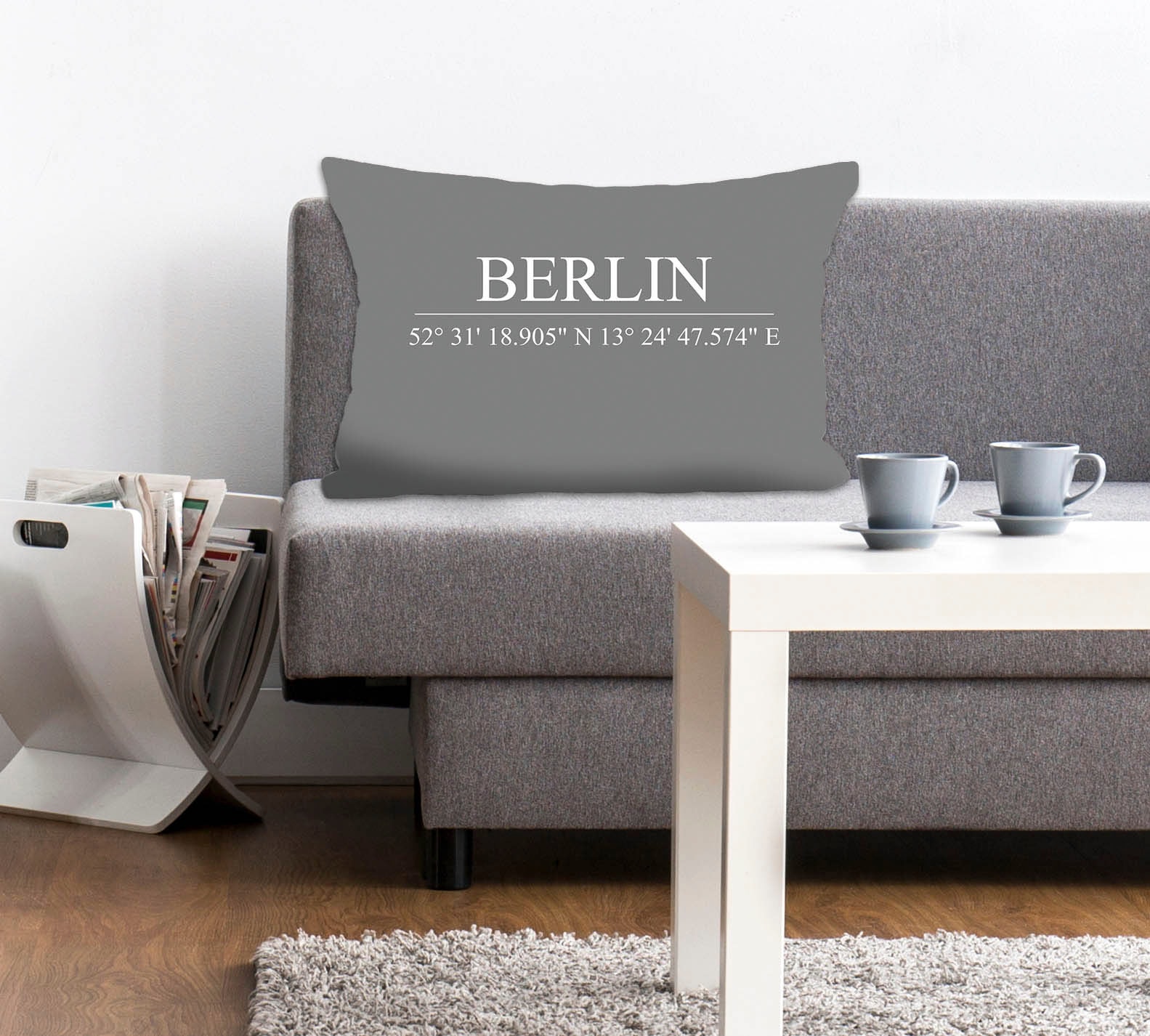 queence Dekokissen »Berlin«, Kissenhülle,Grau,Berlin,Schriftzug,Koordinaten günstig online kaufen