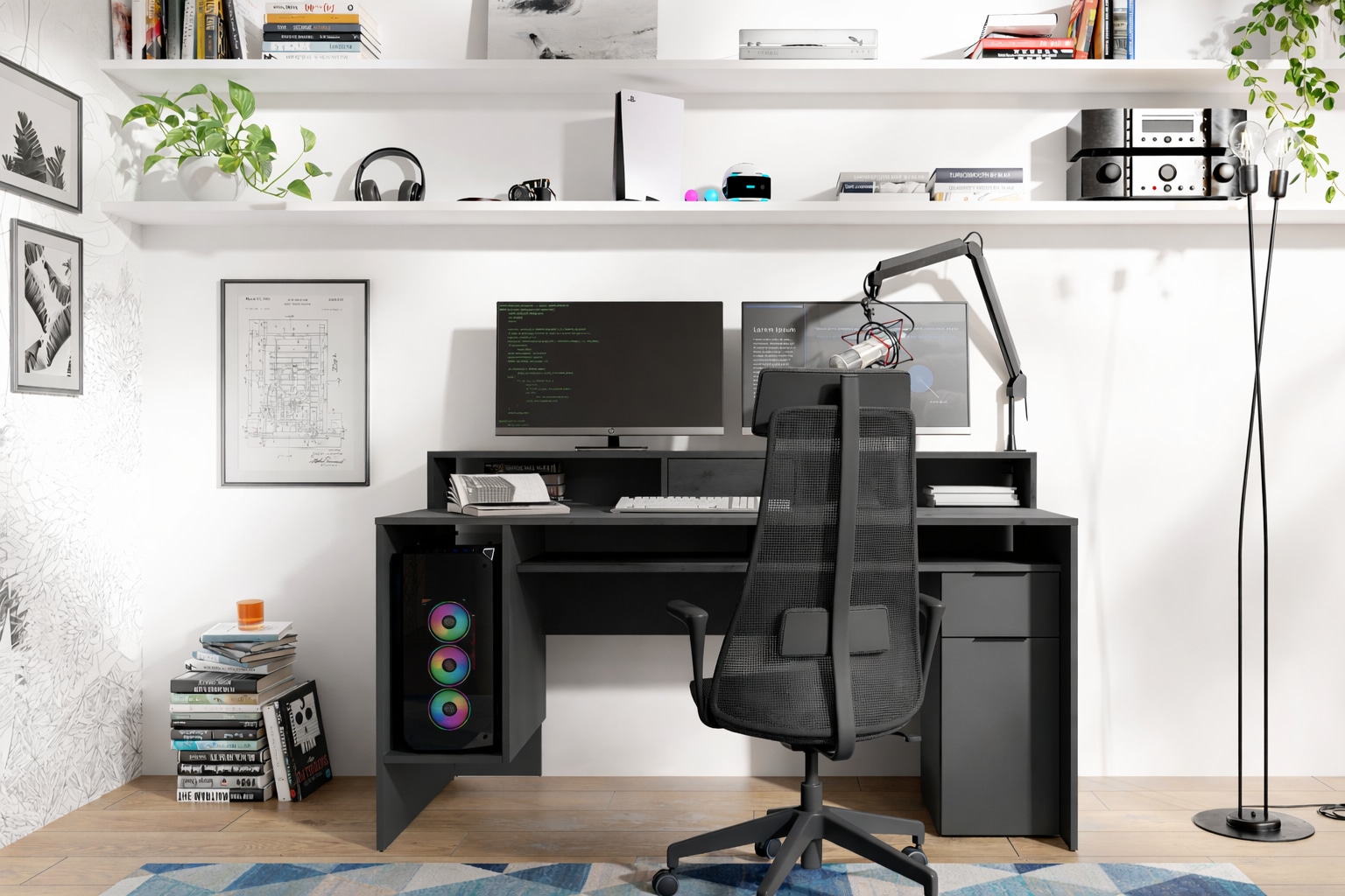 OTTO home Schreibtisch »Peoria Computertisch mit Monitoraufsatz & Towerfach, viel Stauraum« Büroschreibtisch, Gamingtisch mit Schublade, modern, Breite 160 cm