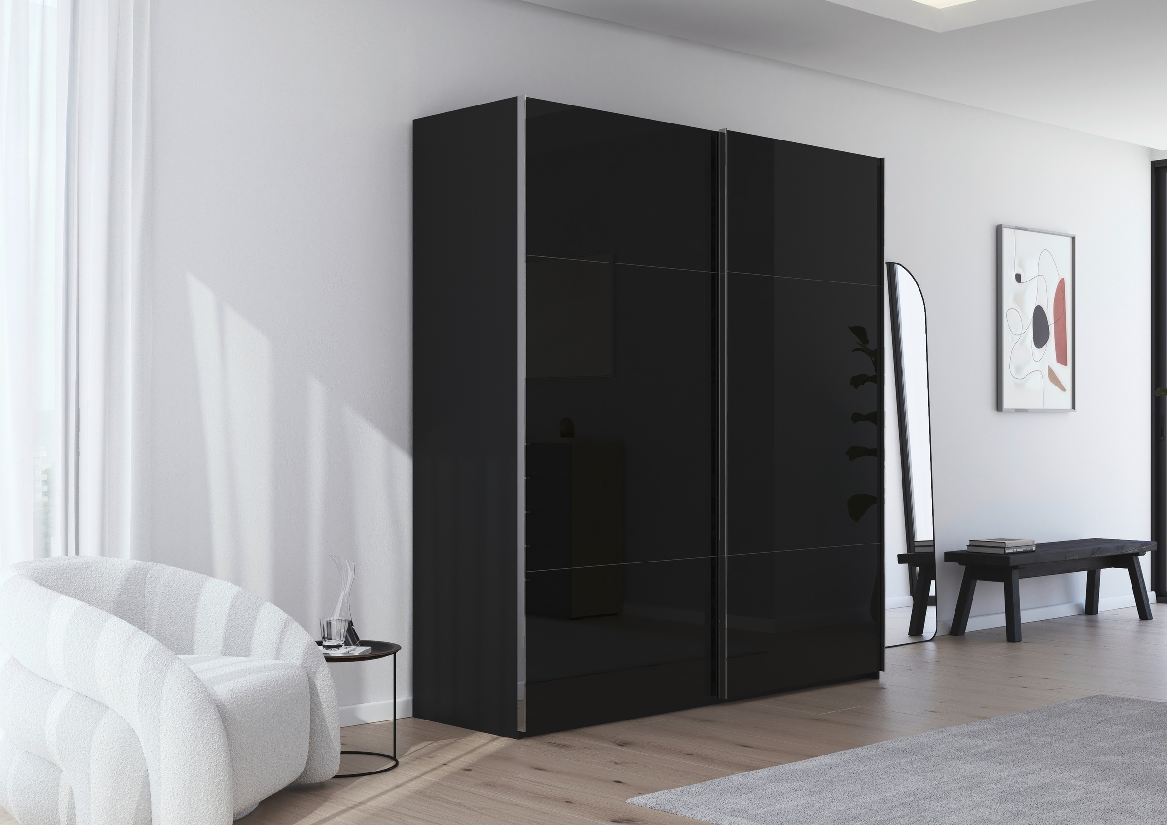 rauch Schwebetürenschrank »Kleiderschrank Schrank Garderobe Schlafzimmerschrank CONTIDO«, (in 3 verschiedenen Ausstattungen BASIC/CLASSIC/PREMIUM), aus hochwertigem Material in 6 Breiten 2 Griff-Farben MADE IN GERMANY
