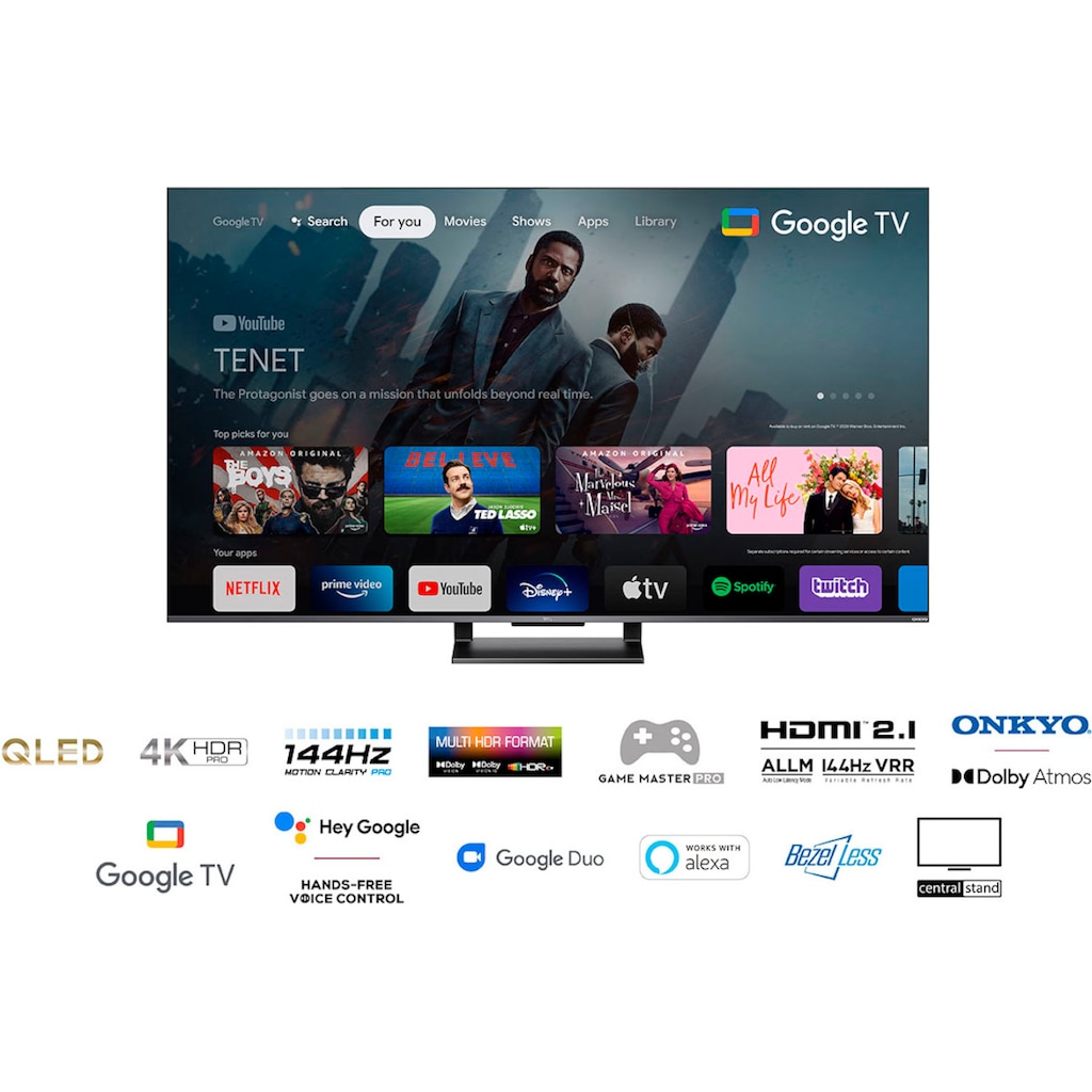 TCL QLED-Fernseher »65C731X1«, 164 cm/65 Zoll, 4K Ultra HD, Smart-TV-Google TV, 4K HDR Pro, Dolby Atmos, HDMI 2.1, Metallgehäuse, ONKYO-Sound