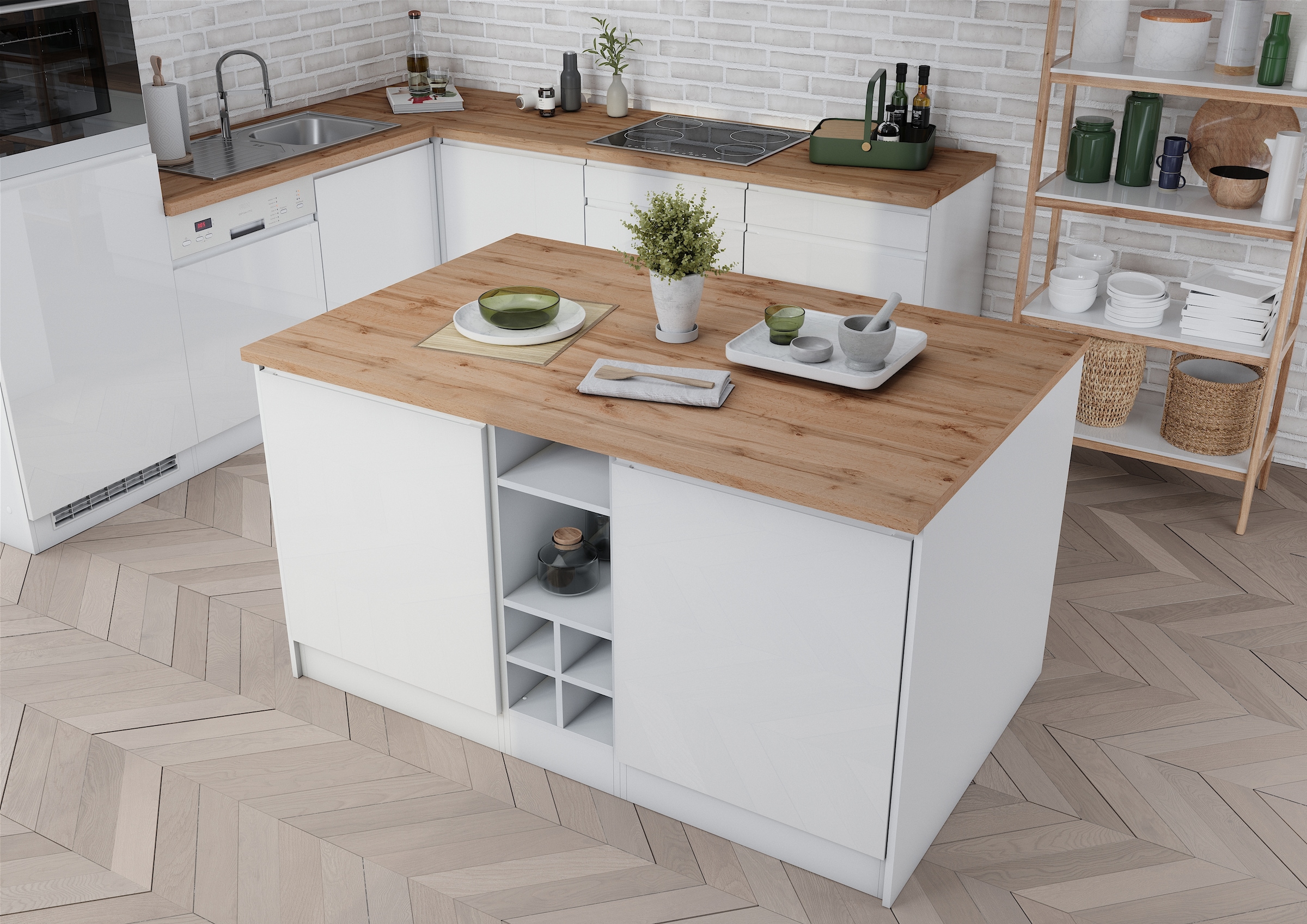 HELD MÖBEL Kücheninsel »Virginia«, Breite 153 cm, MDF-Fronten, Flaschenregal