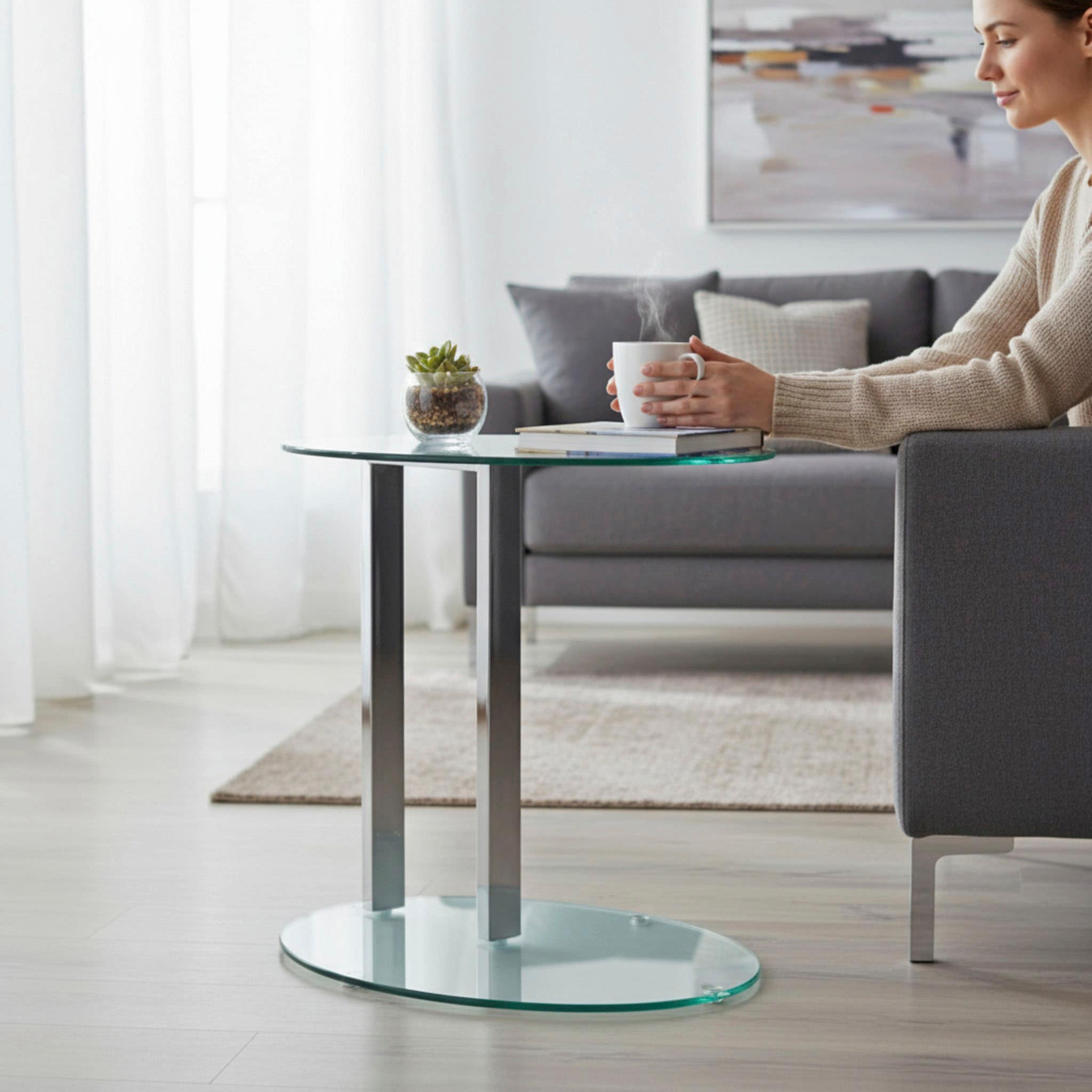 HAKU Beistelltisch »Sofatisch, Wohnzimmertisch« 1 Stk. tlg. oval - aus Metall Silber B/T/H 45/35/50 cm