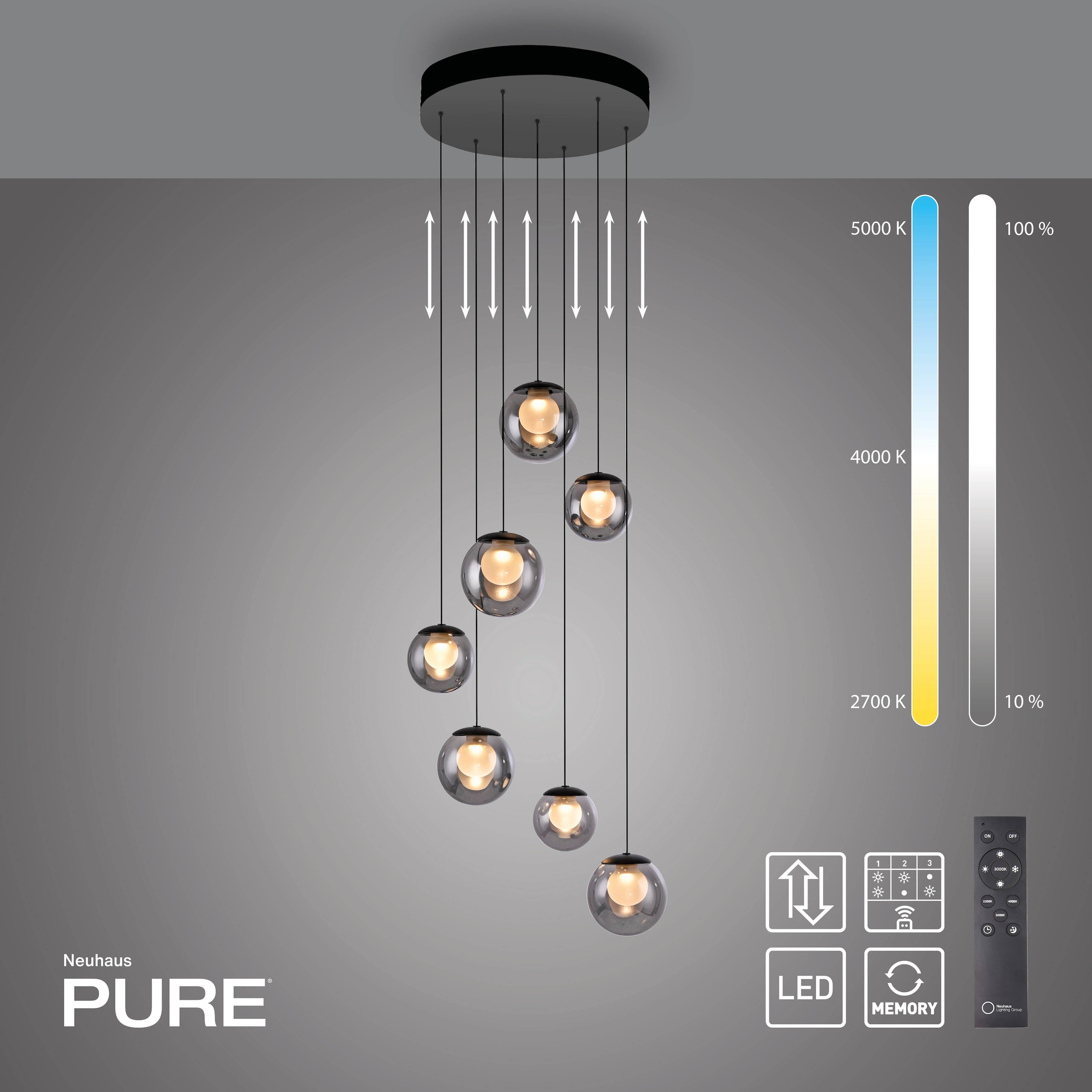Neuhaus PURE LED Pendelleuchte »PURE Popup« LED-Board 1 Stk. warmweiß - kaltweiß Comfort Lift, CCT, dimmbar über Fernbedienung