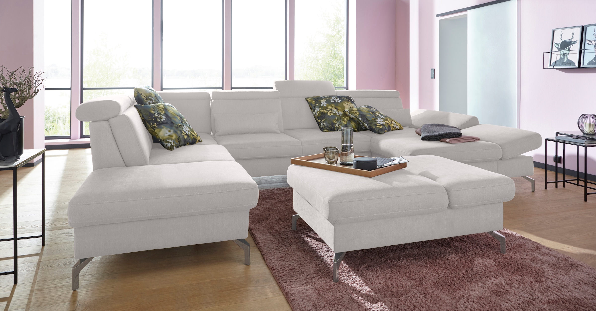 sit&more Wohnlandschaft »Brisbane U-Form«, Fußhöhe 15 cm, inklusive Sitztiefen-, Armteil- und Kopfteilverstellung