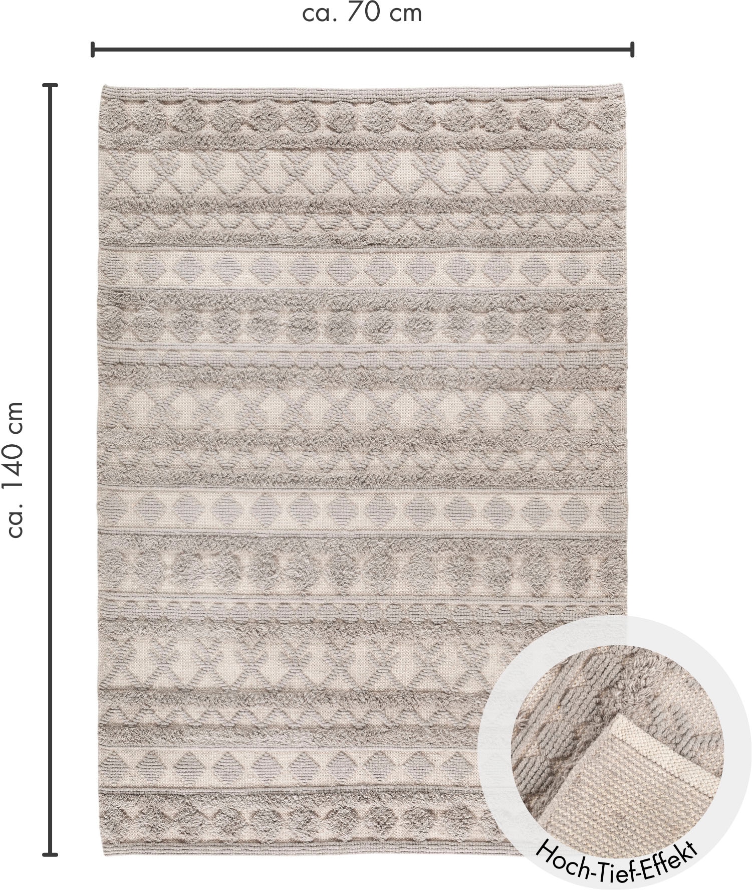 LUXOR living Wollteppich »Hägga« rechteckig 15 mm Höhe Handweb Teppich, reine Wolle, handgewebt, Hoch-Tief Struktur