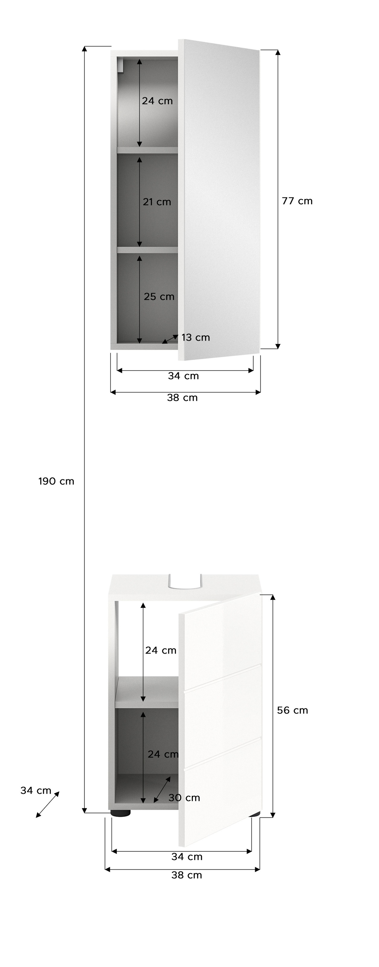 welltime Badmöbel-Set »BIEL, TOPSELLER, 2 teilig, inkl. Beleuchtung, MDF Front, Rillenoptik«, (2 St., best. aus: Waschbeckenunterschrank, Spiegelschrank inkl. Beleuchtung), Badmöbel, Kombination, Kombi, Badezimmer, Badkombination, Badschrank