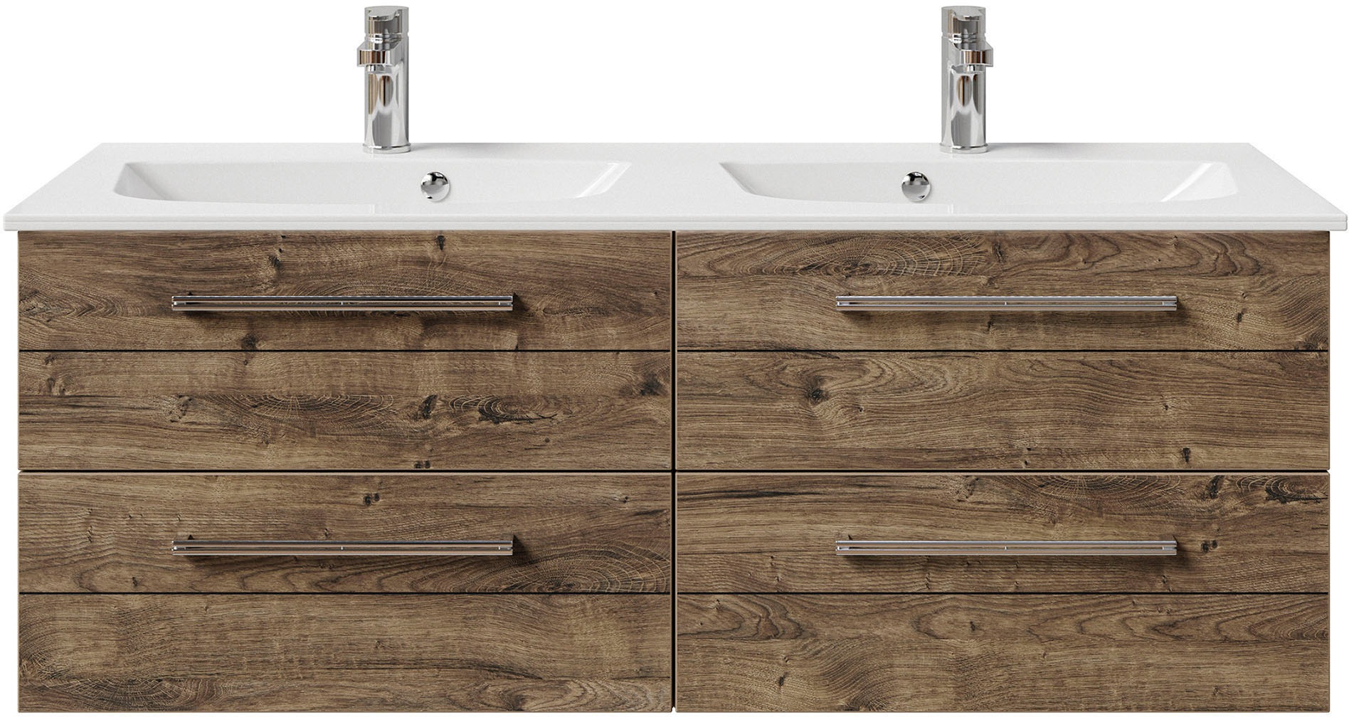 Saphir Badmöbel-Set »Serie 6025 2-teilig Mineralmarmor-Waschtisch mit LED-Spiegelschrank«, (2 St.), Waschplatz 132cm breit, 4 Schubladen, 2 Spiegel-Türen, inkl Türdämpfer