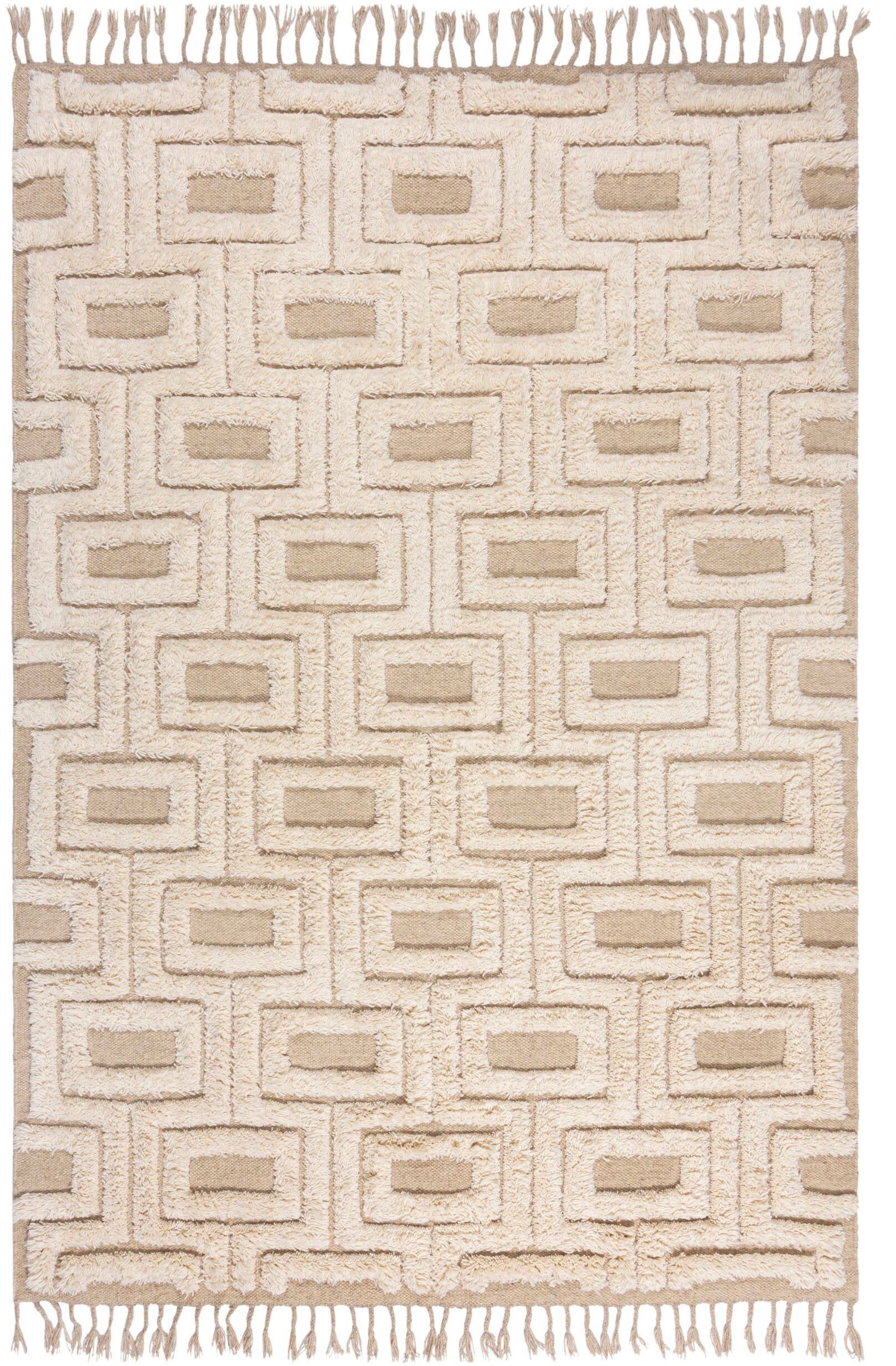 FLAIR RUGS Wollteppich »Greek Key«, rechteckig, 5 mm Höhe, Shaggy Wolle günstig online kaufen