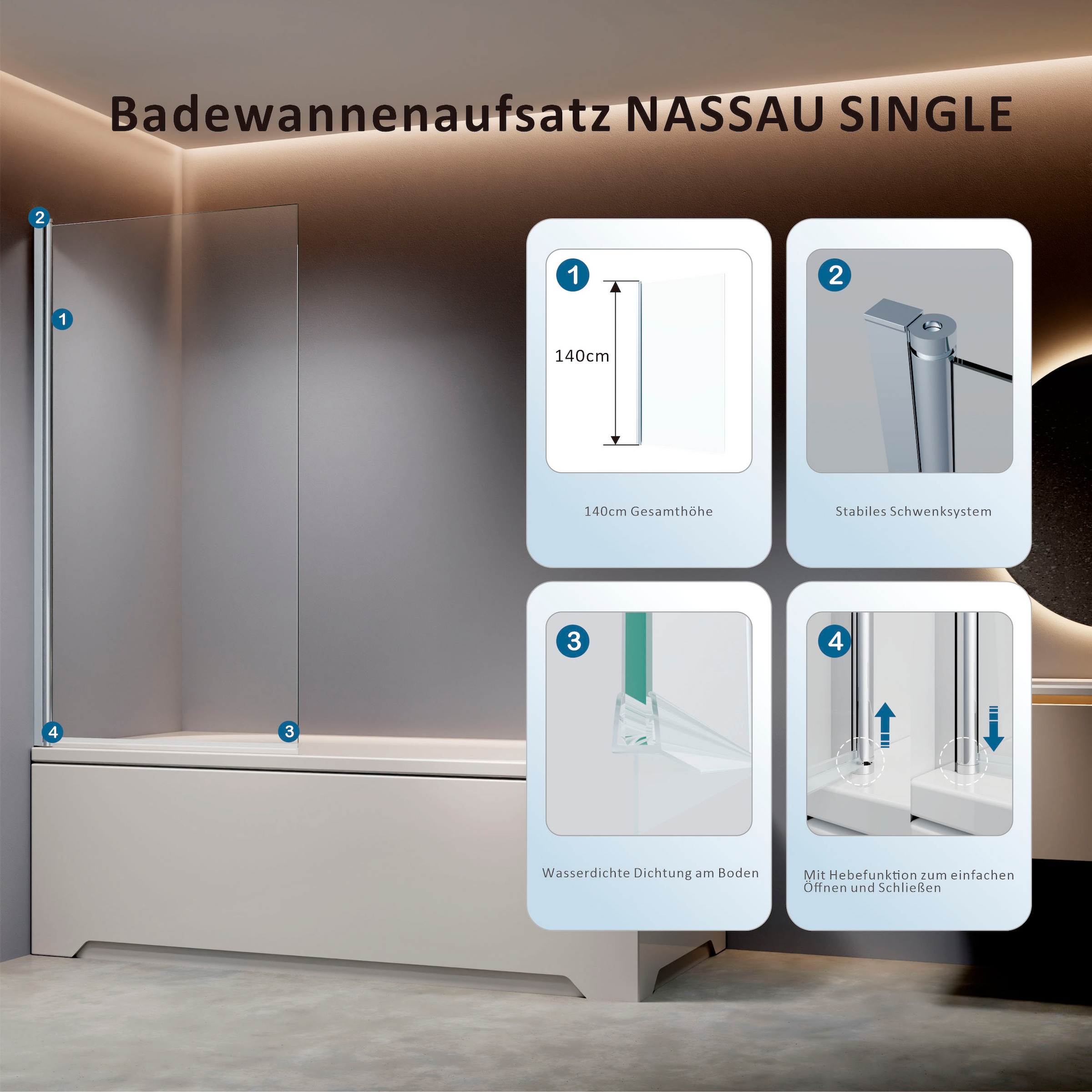 welltime Badewannenaufsatz »BWA Nassau Single Clear«