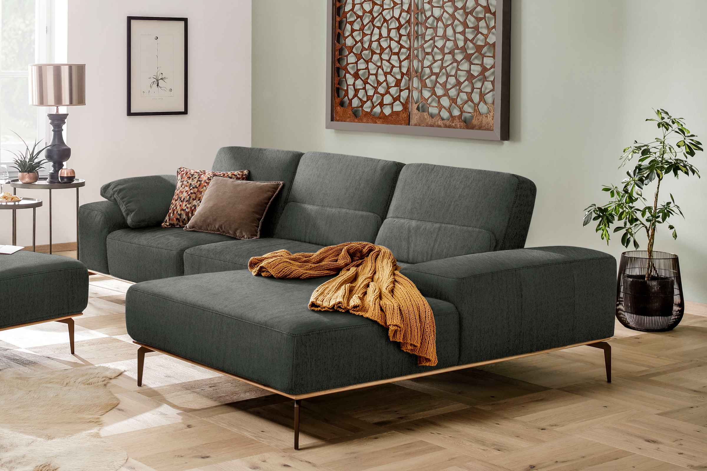 W.SCHILLIG Ecksofa »run«, mit Holzsockel, Füße in Bronze pulverbeschichtet, Breite 299 cm