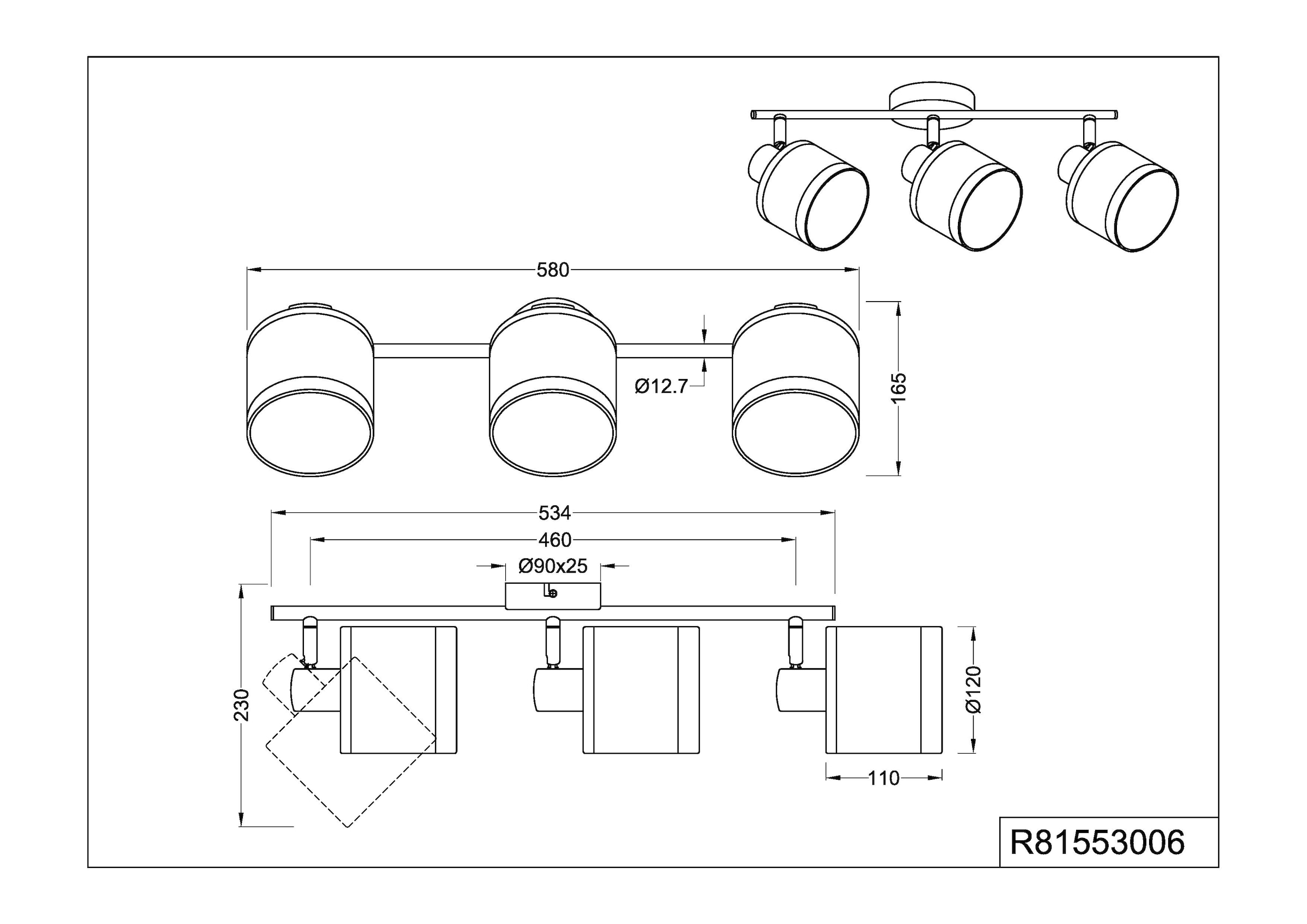 REALITY Leuchten Deckenstrahler »DAVOS, Deckenspot 3-flammig exkl 3xE14 max 10 W Stoffschirm zweifarbig«, 3 flammig, Leuchtmittel E14 | Leuchtmittel wechselbar, Wandspot Deckenspot schwenkbar Leuchtmittel wechselbar Flur Küche