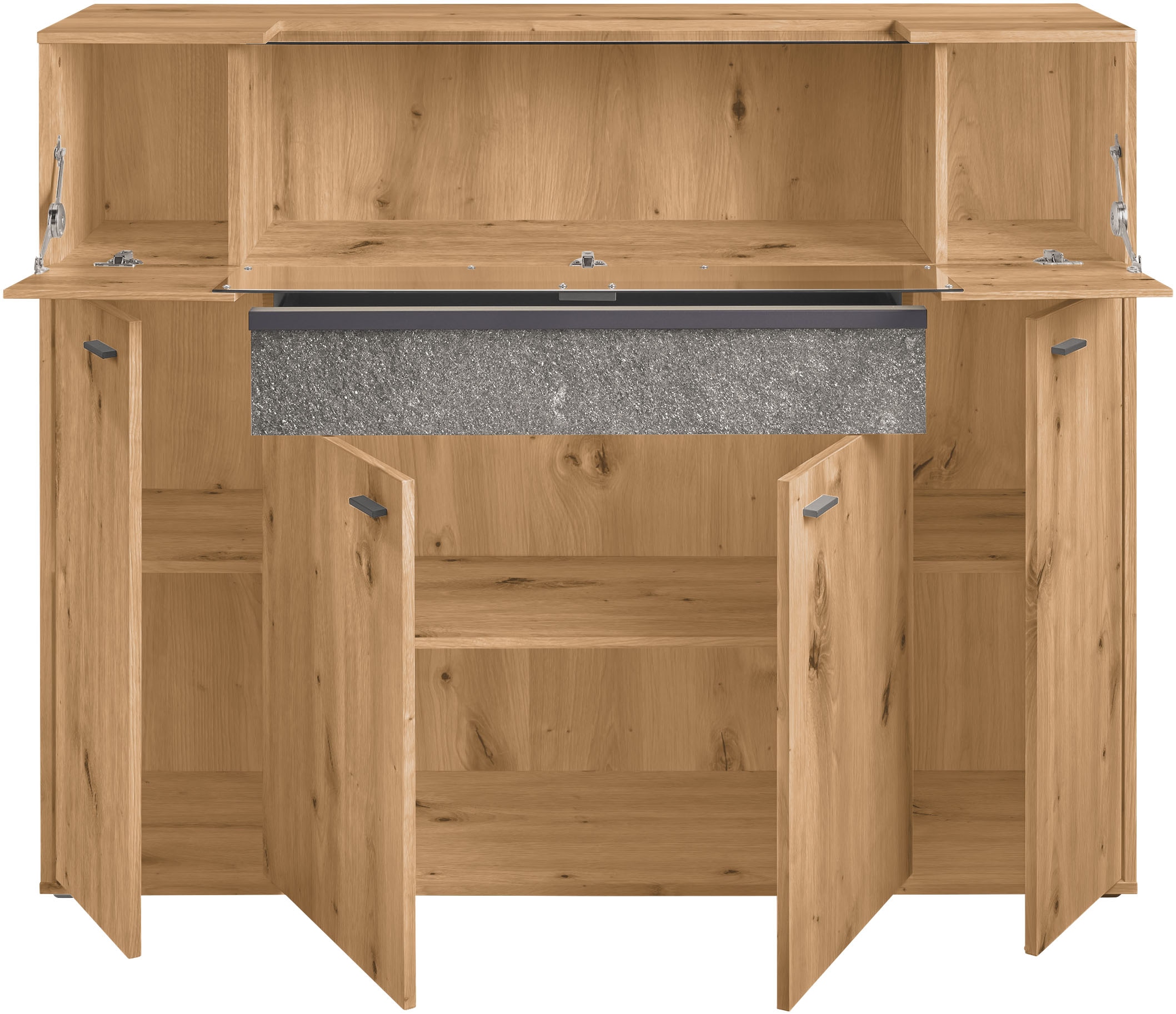 set one by Musterring Highboard »Deltona«, inklusive Beleuchtung, Glasklappe und Zierelement, B154 x H122 cm