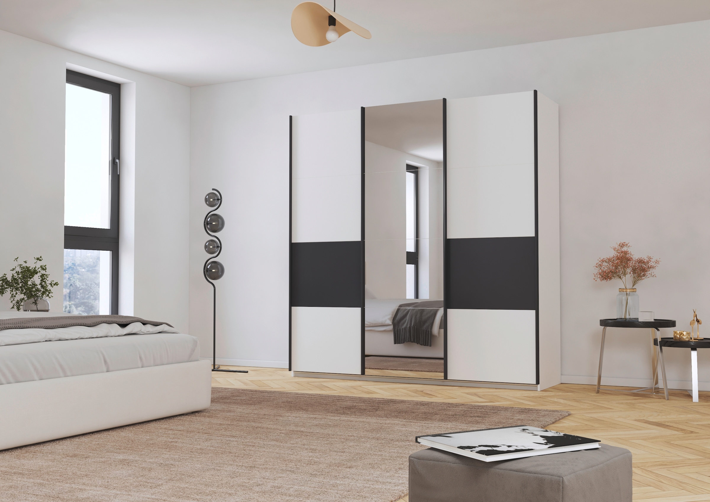 rauch Schwebetürenschrank »Schwebetürenschrank Kleiderschrank Schrank Garderobe CORTONA«, inkl. Inneneinteilung, 2 Stoffboxen und zusätzlichen Einlegeböden