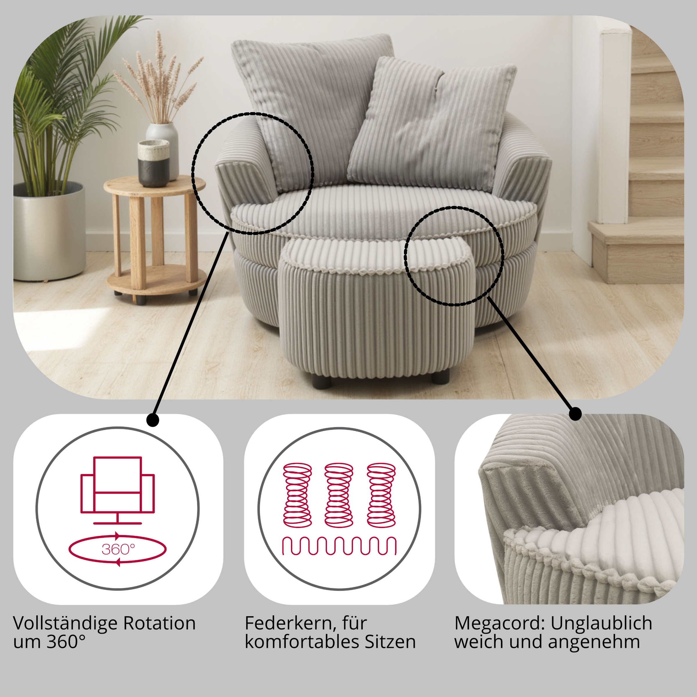 INOSIGN Drehsessel »AMECA, Love Seat XXL, Lese-Sessel, Big-Sessel 122 x 126 günstig online kaufen