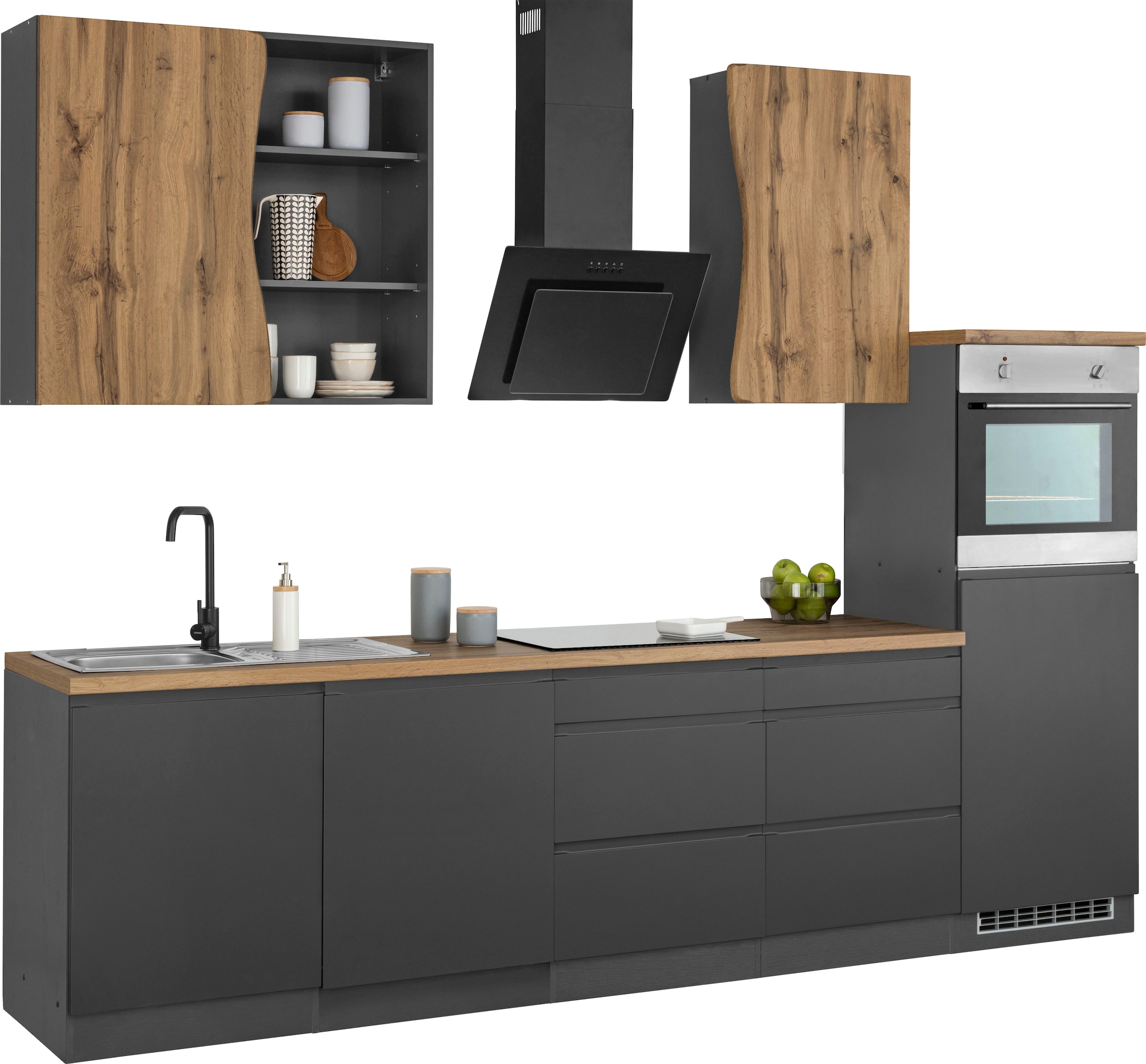KOCHSTATION Küchenzeile »KS-Bruneck«, 300 cm breit, Ceran-oder Induktionskochfeld, hochwertige MDF-Fronten