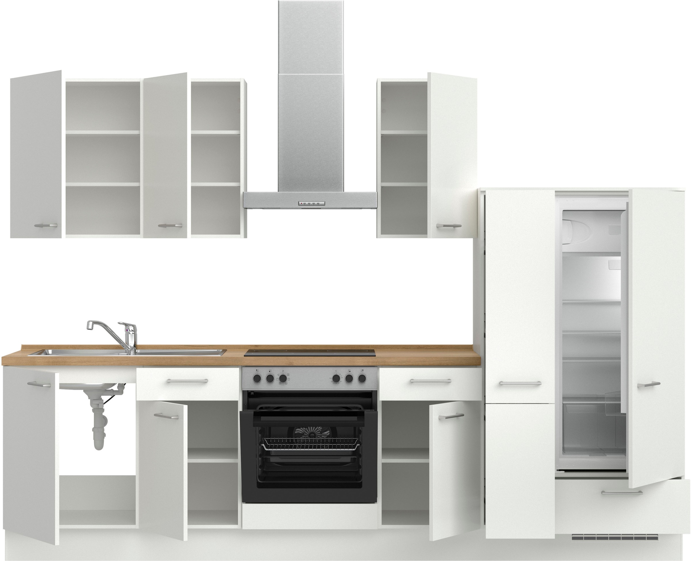 nobilia® Küchenzeile »"Laser I", Ausrichtung wählbar, Breite 300 cm« vormontiert, wahlw. mit unterschiedlichen E-Geräten-Sets
