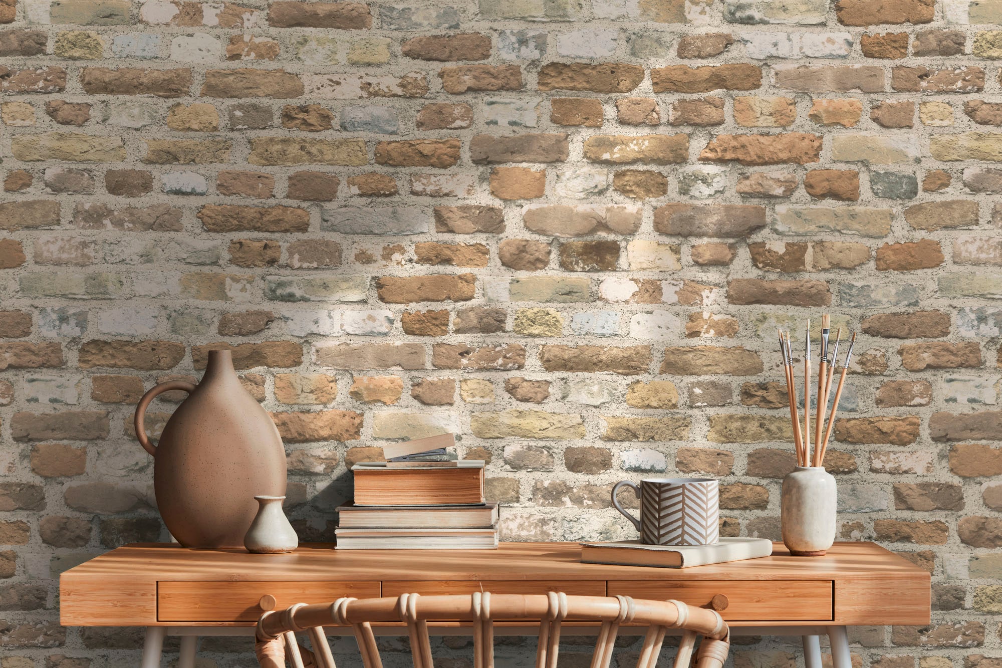 A.S. Création Vliestapete »Bricks & Stones Backstein Steinoptik«, matt-gemustert-neutral, Steintapete Backstein Tapete Tapeten Wohnzimmer Schlafzimmer Küche