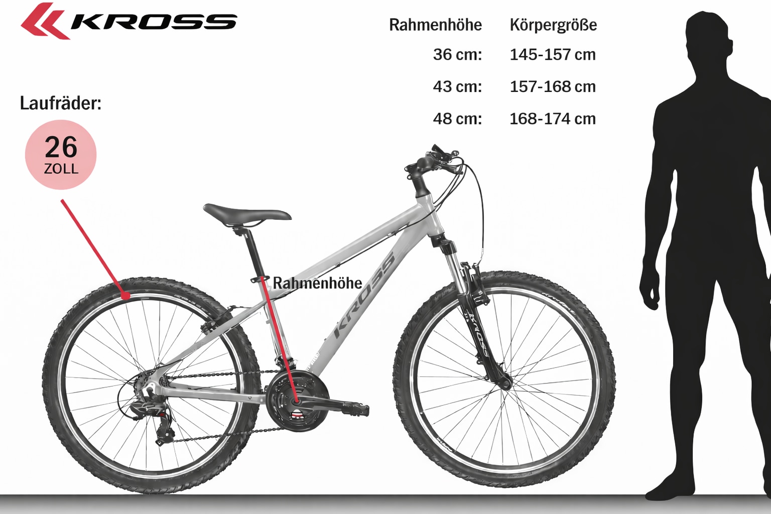 Kross Mountainbike »KROSS Mountainbike Hardtail 26" Hexagon X100 blau 21 Gänge 2026« 21 Gang Shimano TOURNEY TY300 Schaltwerk Kettenschaltung Rahmen aus Aluminium Performance