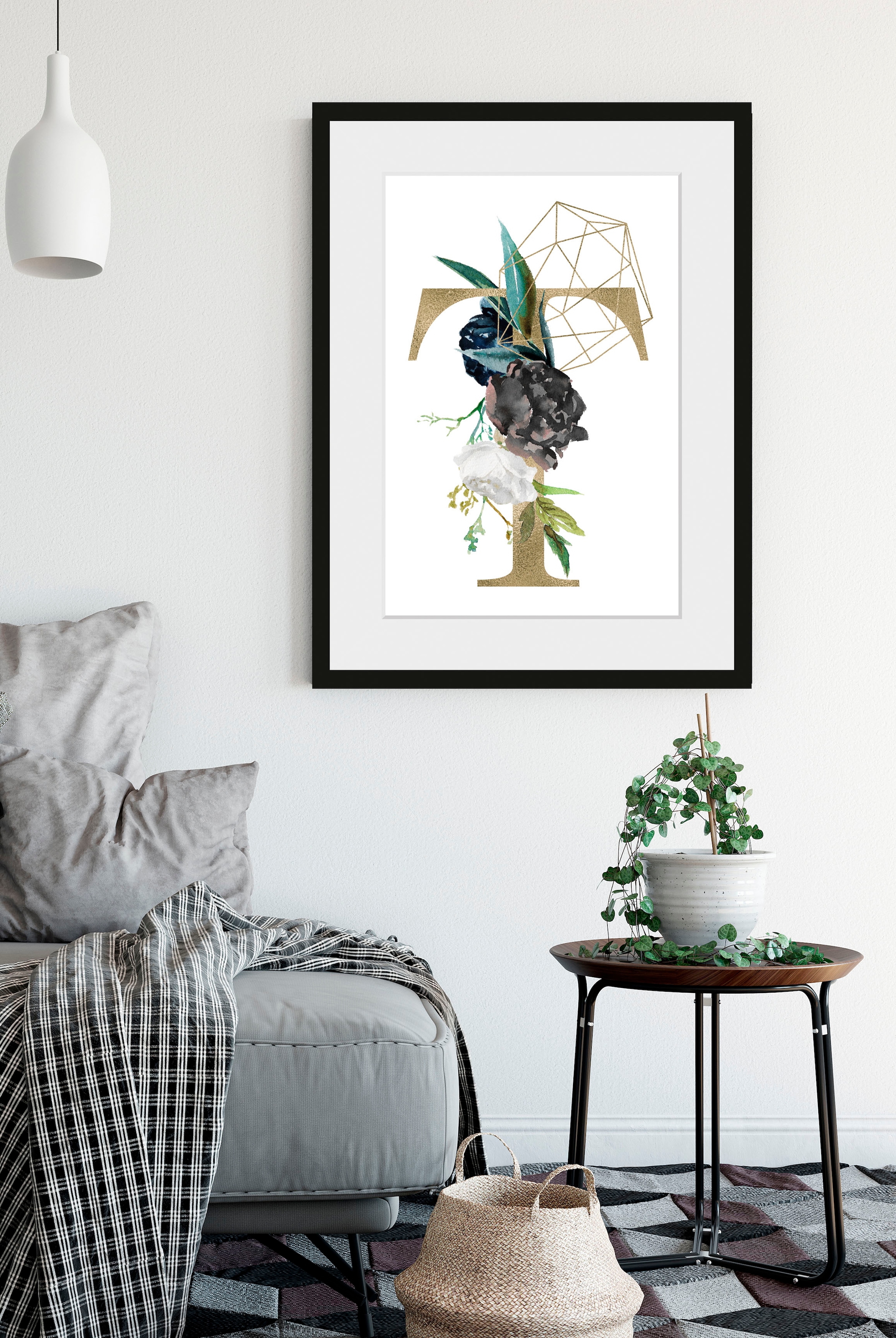 Bild QUEENCE "T", gold (farbe rahmen: schwarz, farbe bild(er): goldfarben), B:50cm H:70cm