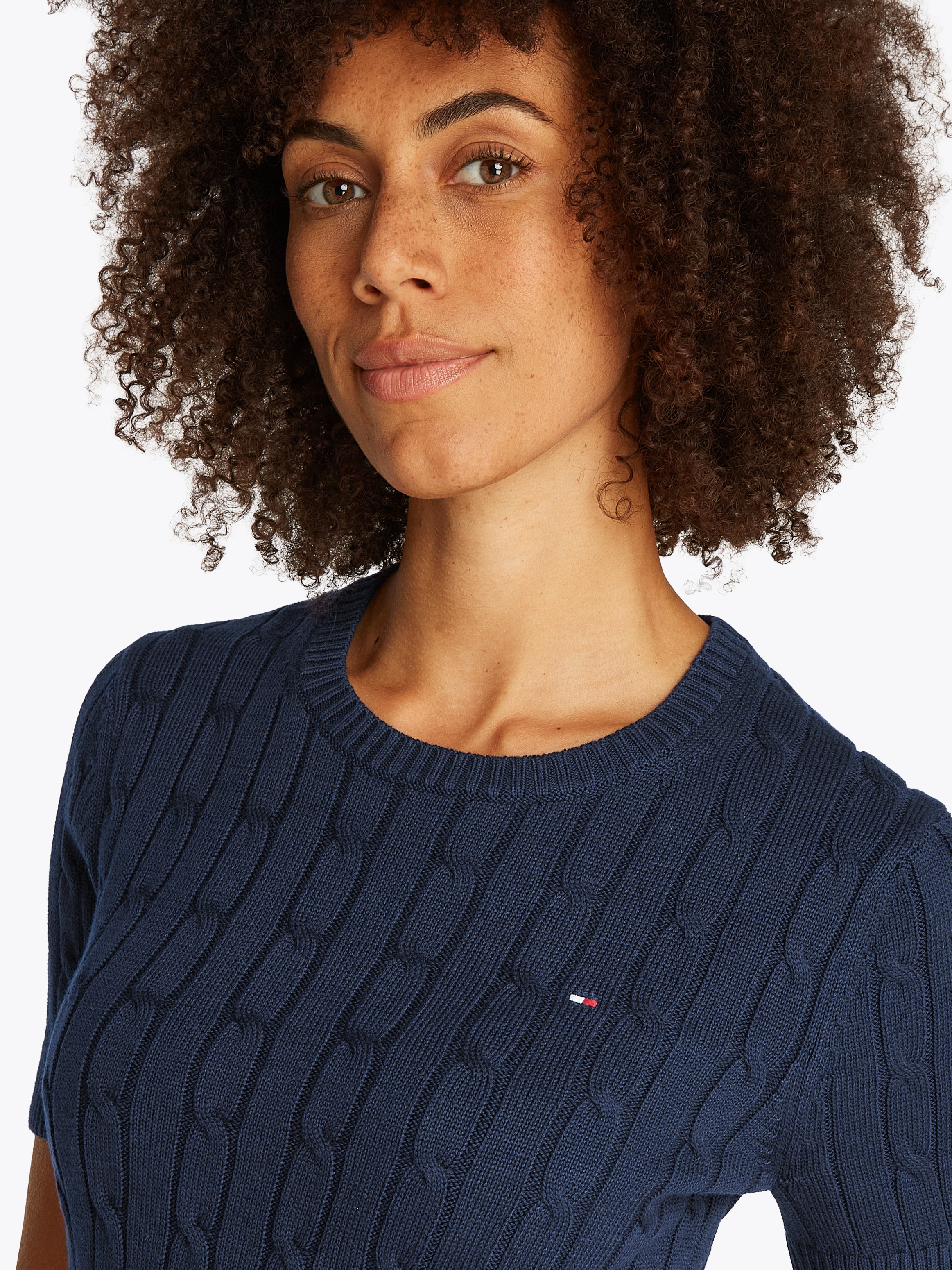 Tommy Hilfiger Kurzarmpullover »1985 CO MINI CABLE C-NK SS SWT«, in tollem Strickmuster