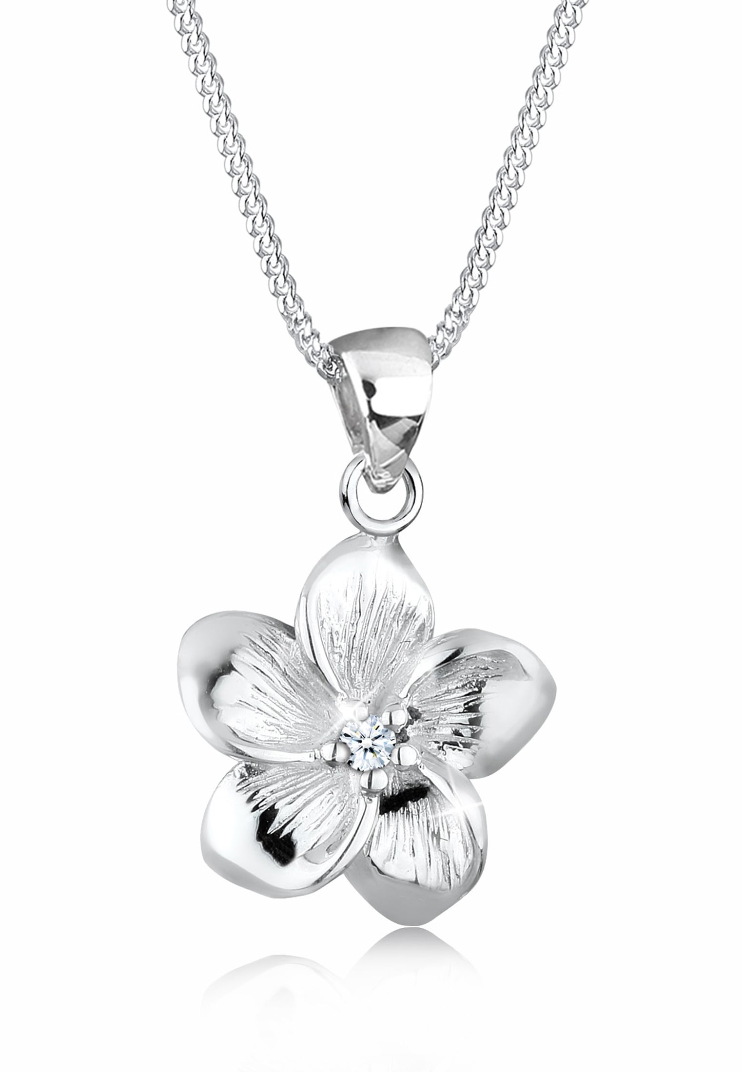 Collierkettchen „Frangipani Blüte Diamant (0.03 ct) 925 Silber“ Weiß + weiß 0.03 ct mit Diamanten 45 – 0.03 ct mit Diamanten