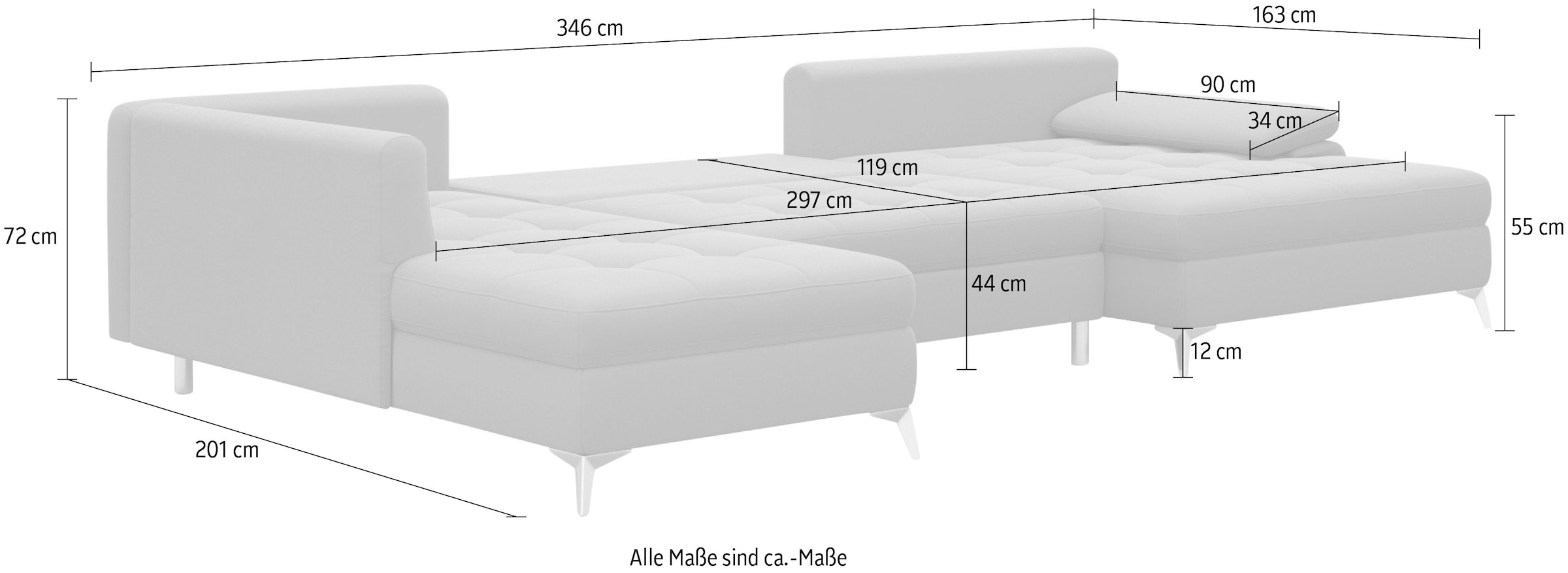 sit&more Wohnlandschaft »Latigo U-Form«, mit Mega-Recamiere, wahlweise mit Bettfunktion und Bettkasten