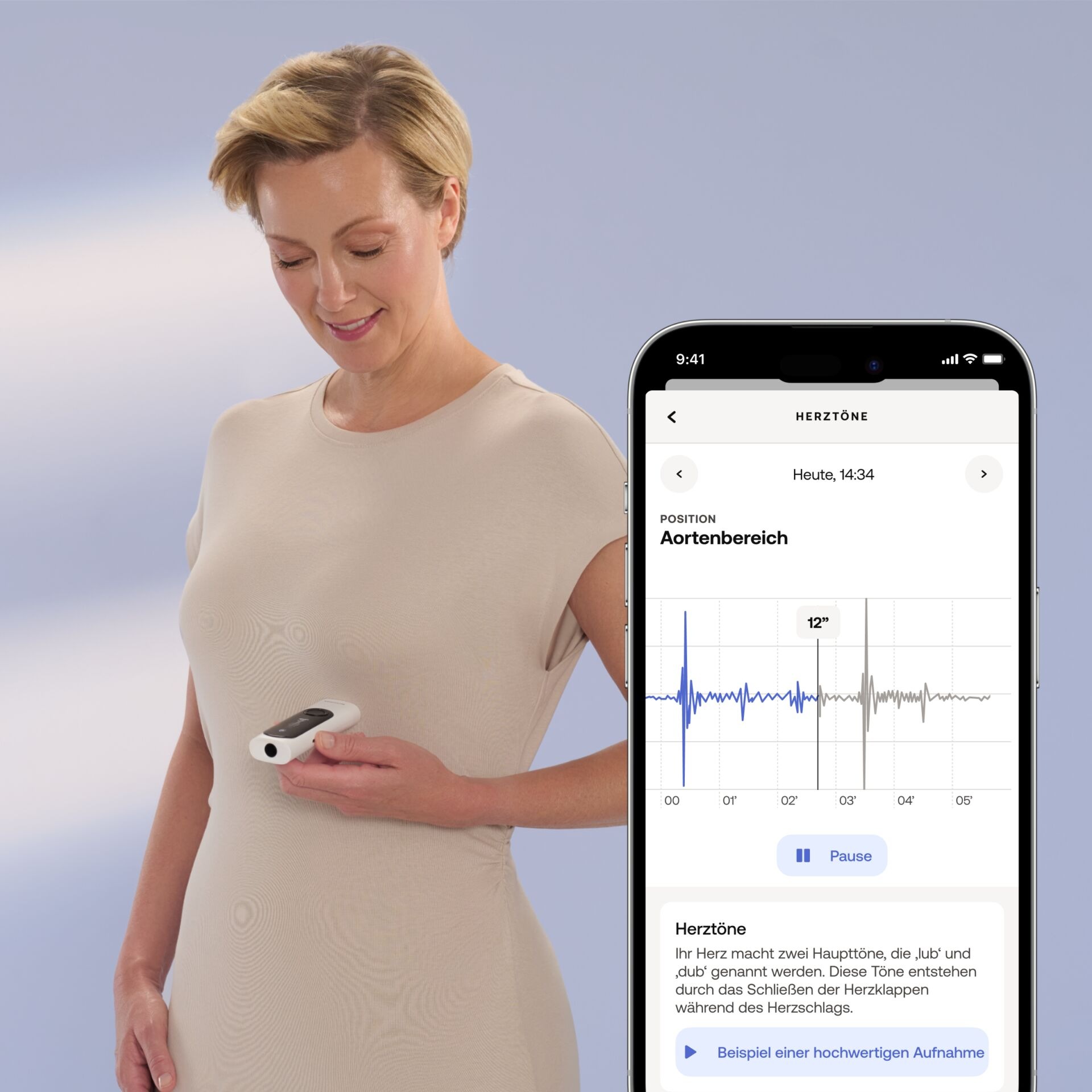 Withings Fieberthermometer »»BeamO 4-in-1« Gesundheits-MultiScan mit EKG-Aufzeichnung«, Herz- & Lungenauskultation, Sauerstoffsättiungs- & Temperaturmessung