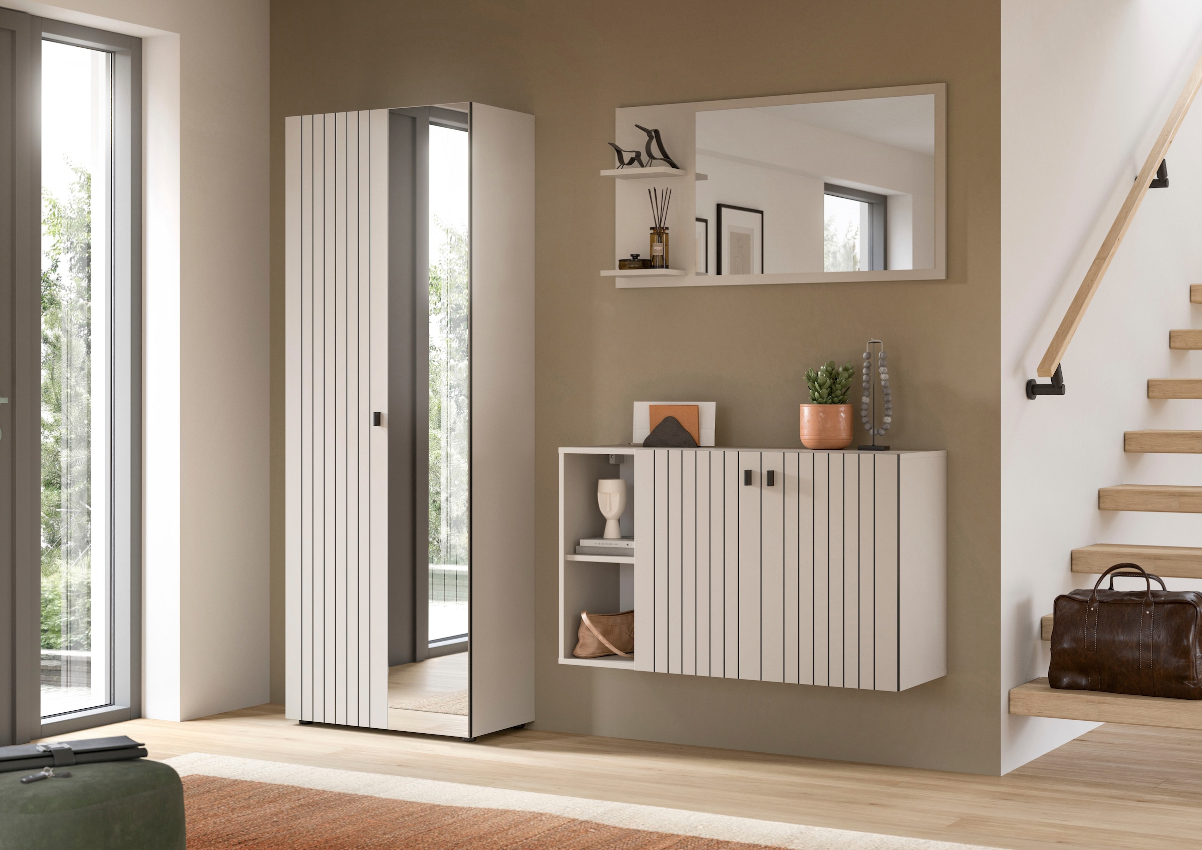 INOSIGN Garderobenschrank »TATIO, Höhe 192 cm, Rillenoptik, Spiegeltür« 1 Stk. tlg. Garderobenschrank, Flurschrank, Dielenschrank