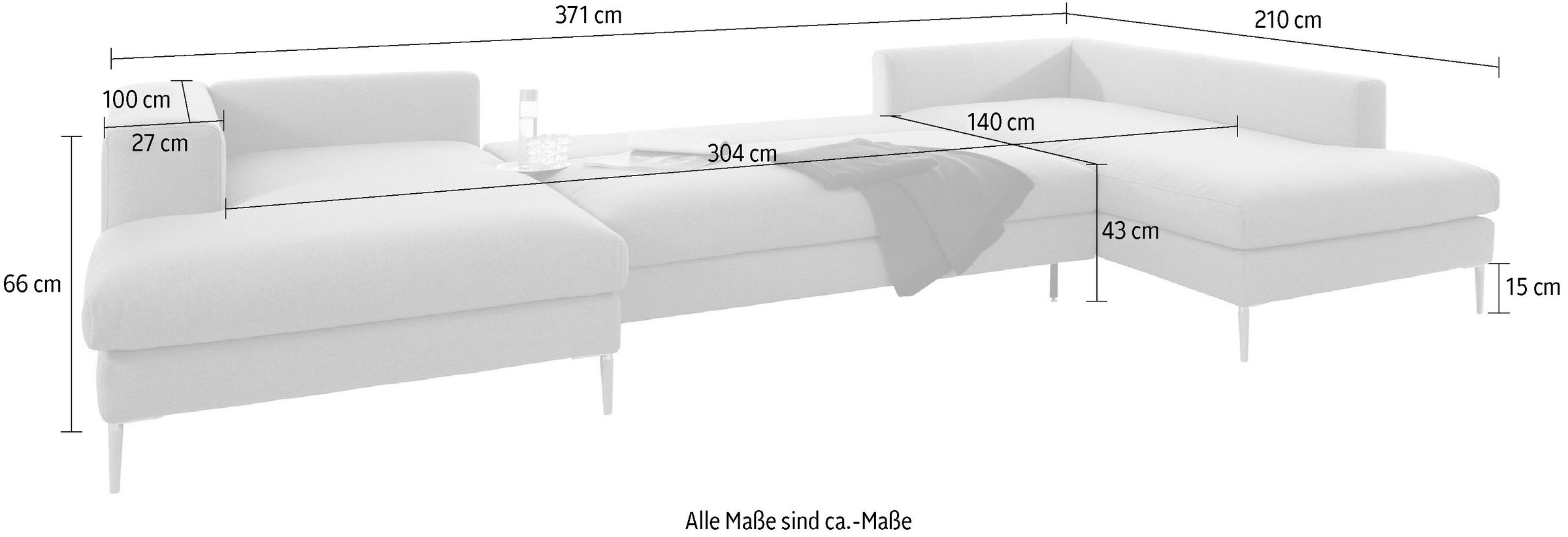 OTTO products Wohnlandschaft »Finnja, viel Platz, wahlweise Bettfunktion und Bettkasten, U-Form«
