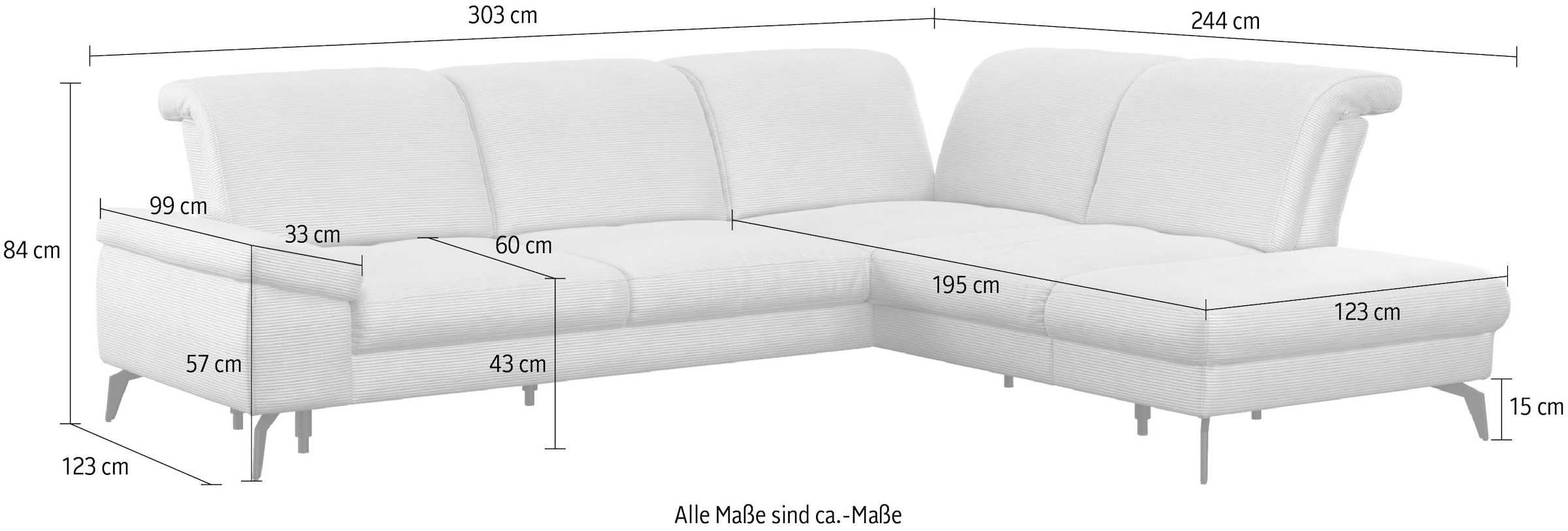 sit&more Ecksofa »Cabana L-Form«, Ottomane, wahlweise mit Sitztiefen-,Armlehnen- und Kopfteilfunktion