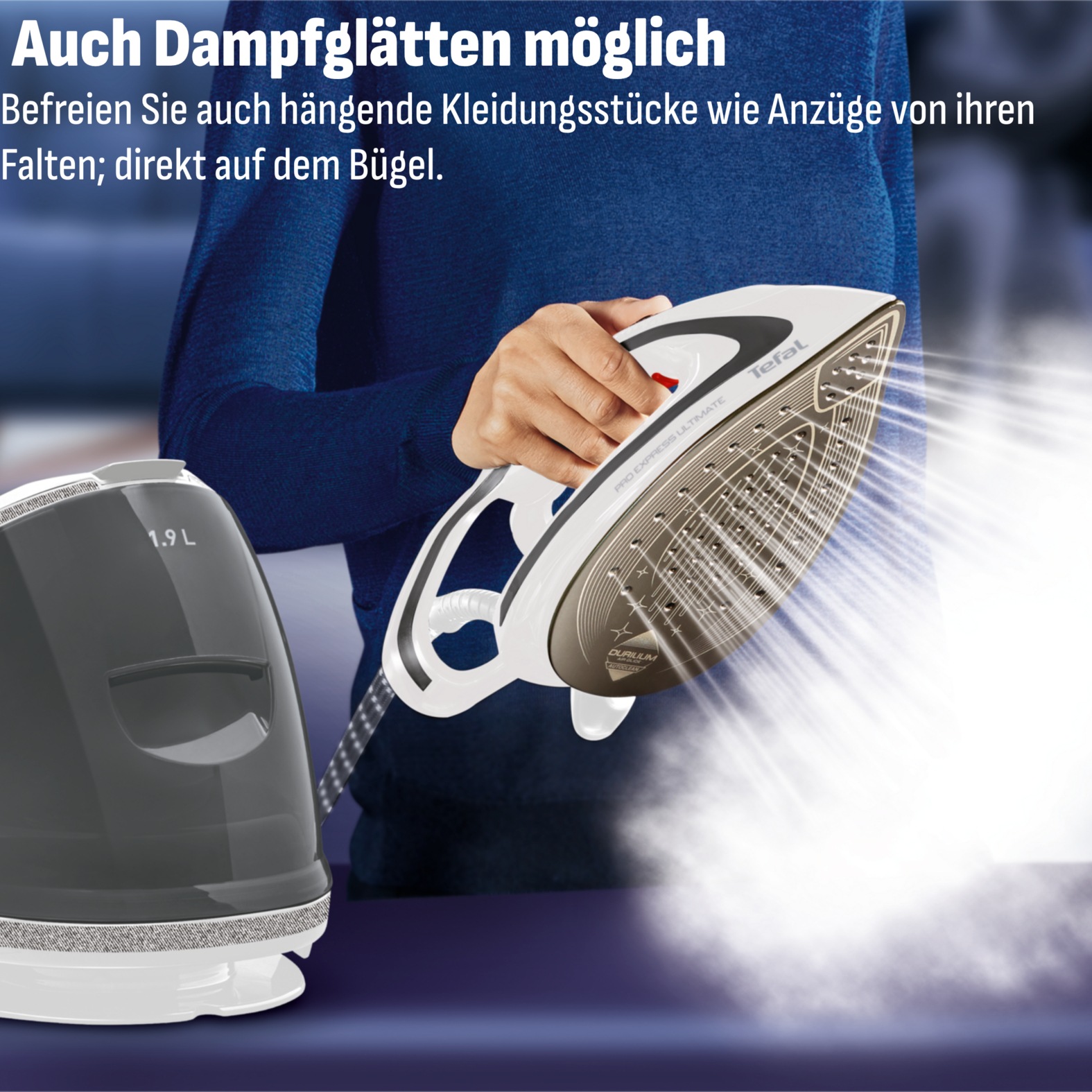 Tefal Dampfbügelstation »Pro Express Ultimate, 7,7 Bar, 2600 Watt, Kalk-Kollektor,« 1.900 ml Wassertank 155 g/Min. Dampfleistung, 500 g/Min. extra Dampfstoß, GV9567
