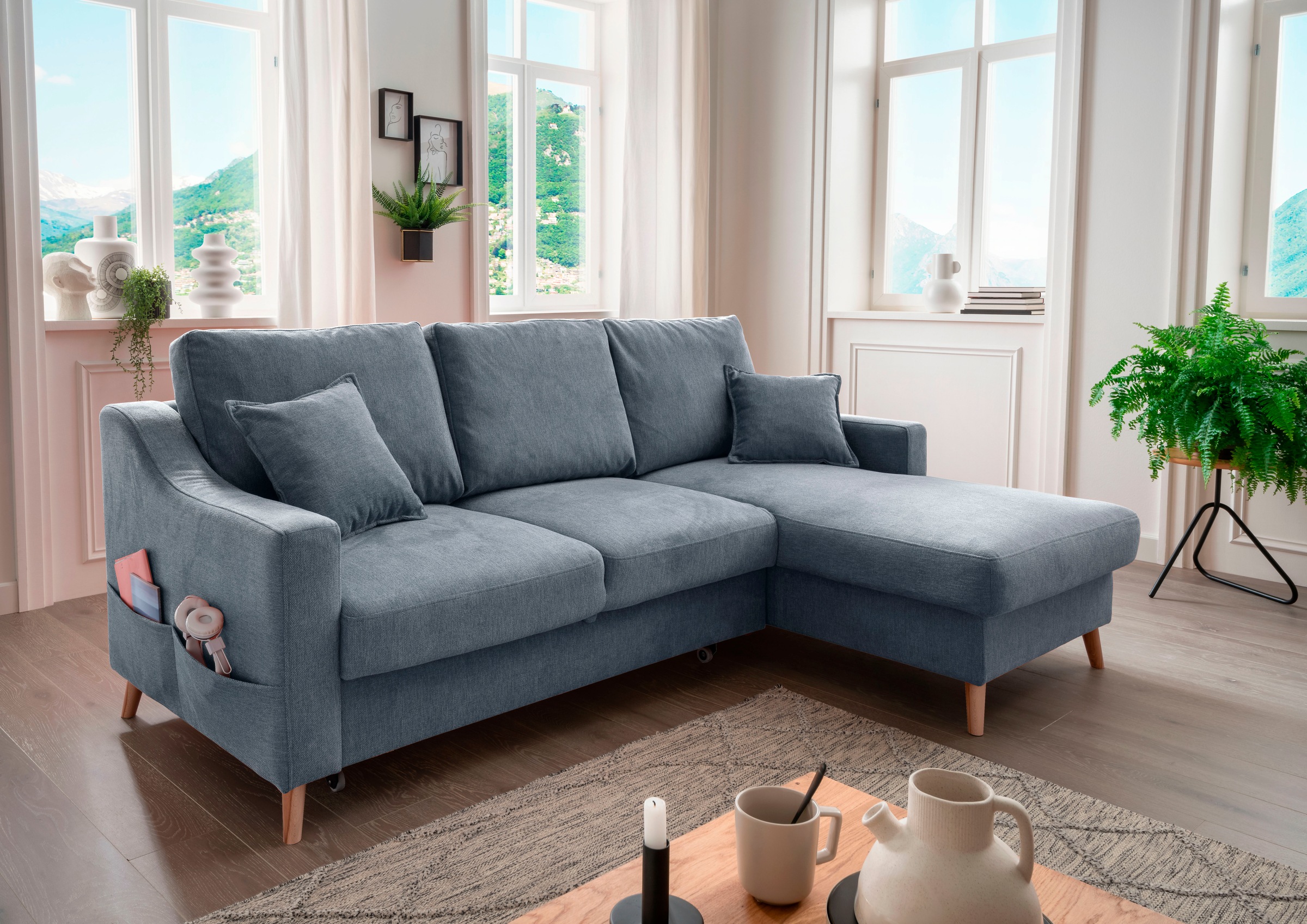 Home affaire Ecksofa »Valentina L-Form« 2 Zierkissen, mit Seitentasche, aus günstig online kaufen