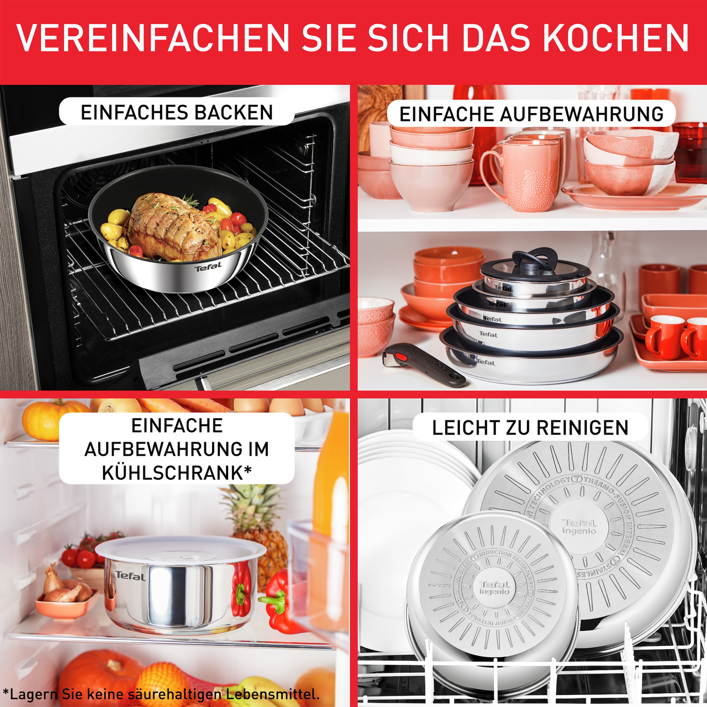 Tefal Topf-Set »Ingenio Emotion« Edelstahl Set, 5 Stk. tlg. abnehmbarer Griff, Antihaftversiegelung, Thermo-Signal, Induktion