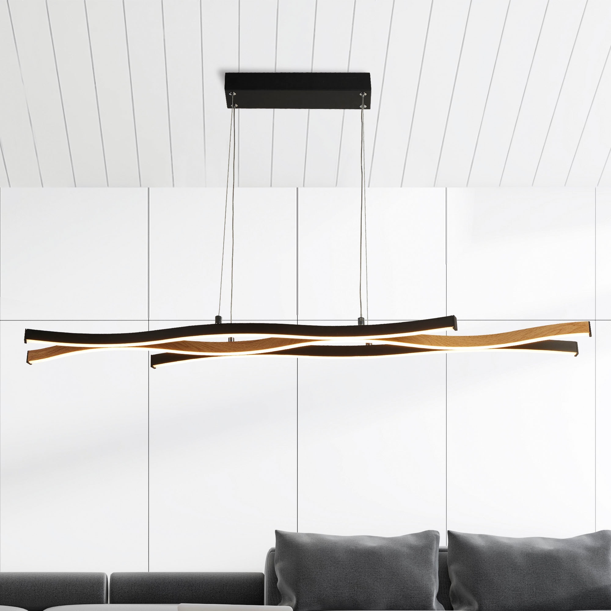 Searchlight LED-Hängeleuchte »Hängeleuchte Bloom, 1-flammig«, 1 flammig, Leuchtmittel LED-Modul | LED fest integriert, Mit Holzoptik