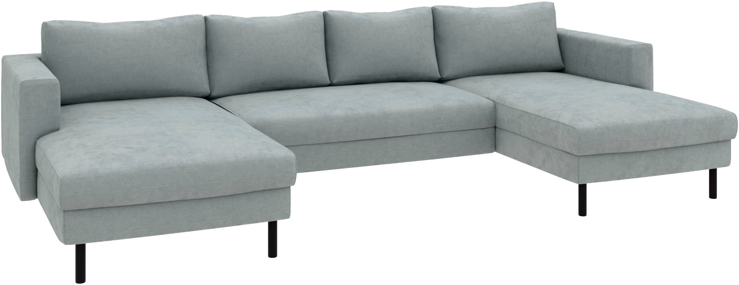 TRENDMANUFAKTUR Wohnlandschaft »Amazing II, wahlw. mit Schlaffunktion & Bettkasten, Fuß schwarz« Sofa in U-Form, in Cord, Struktur LEO o. Struktur LINO, Breite 305 cm