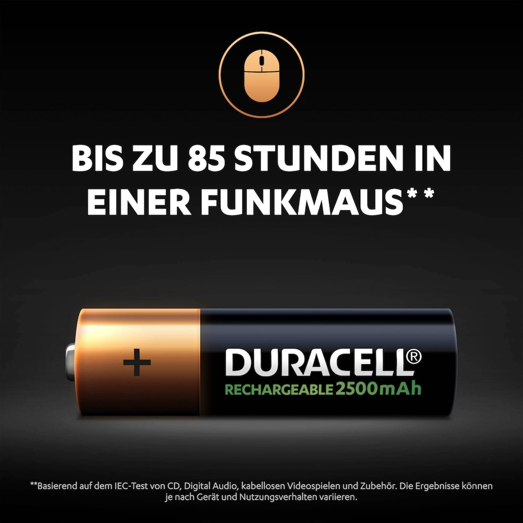 Duracell Batterie »4 Stck, Recharge Ultra AA 2500 mAh«, LR06, 1,2 V, (Packung, 4 St.)