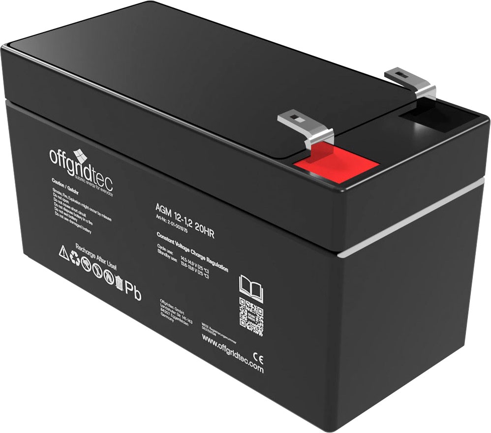 offgridtec Akku »AGM-Batterie 12V/1,2Ah 20HR«, 12 V, Solar Batterie Akku Extrem zyklenfest