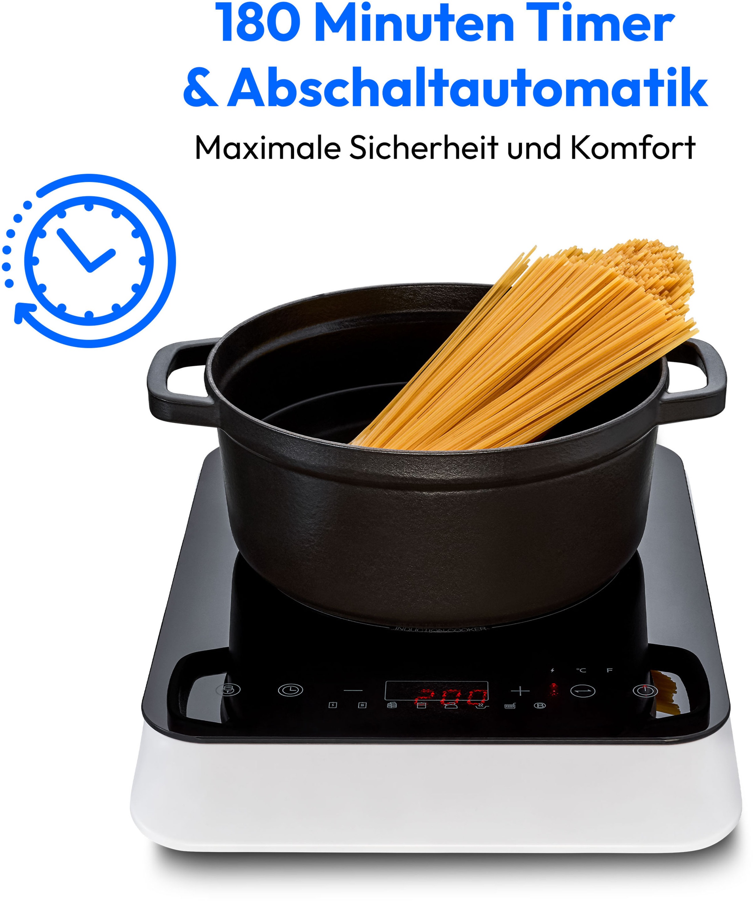 Medion® Einzel-Induktionskochplatte »MD 18490, 2000 W Induktionsleistung, automatische Topferkennung, Timer«, Temperaturbereich 60 - 240°, Sensor-Touch-Display, 8 Automatikprogr.