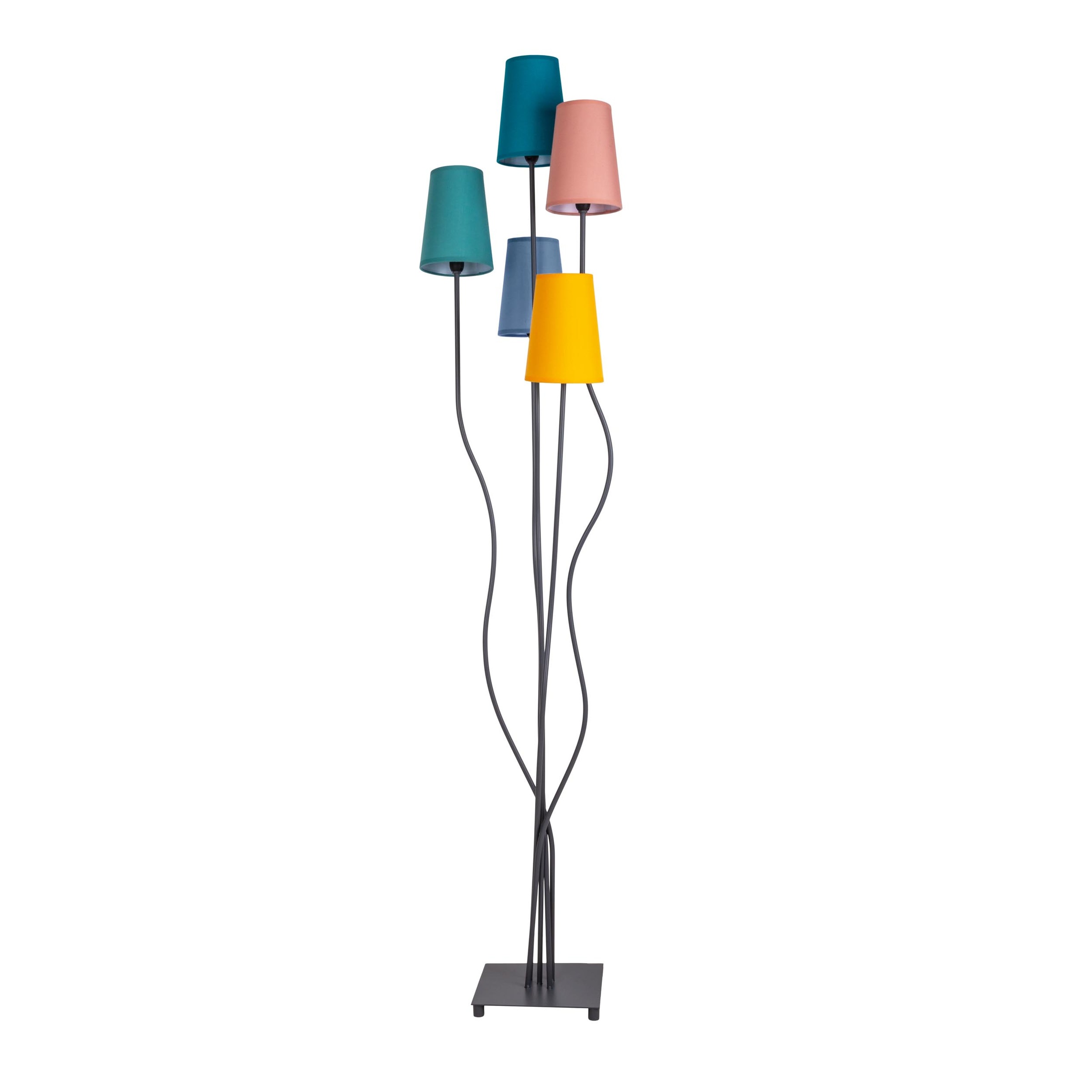 näve Stehlampe »Colora«, 5 flammig, Leuchtmittel E14 | ohne Leuchtmittel, 5flg., E14. Textilschirme je 1x gelb, rose, blau, türkis, oliv