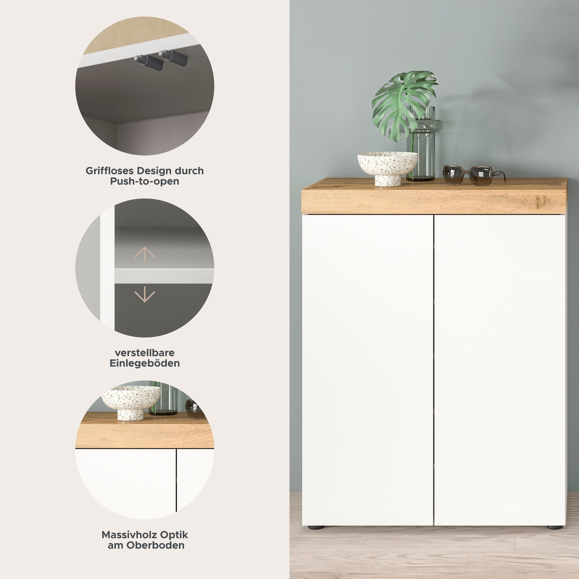 OTTO home Schuhschrank »MAMBO, Breite 77 cm, Höhe 99 cm« hängend oder stehend montierbar, 1 Stk. tlg. Schuhschrank, Schuhkommode, Flur, Diele