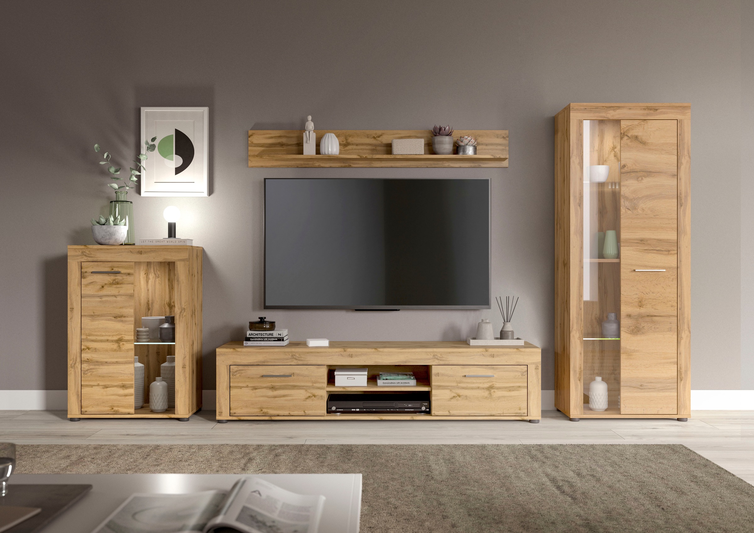 INOSIGN Wohnwand »Aosta, 4-tlg., best. aus: Vitrine, Lowboard, Wandboard & günstig online kaufen