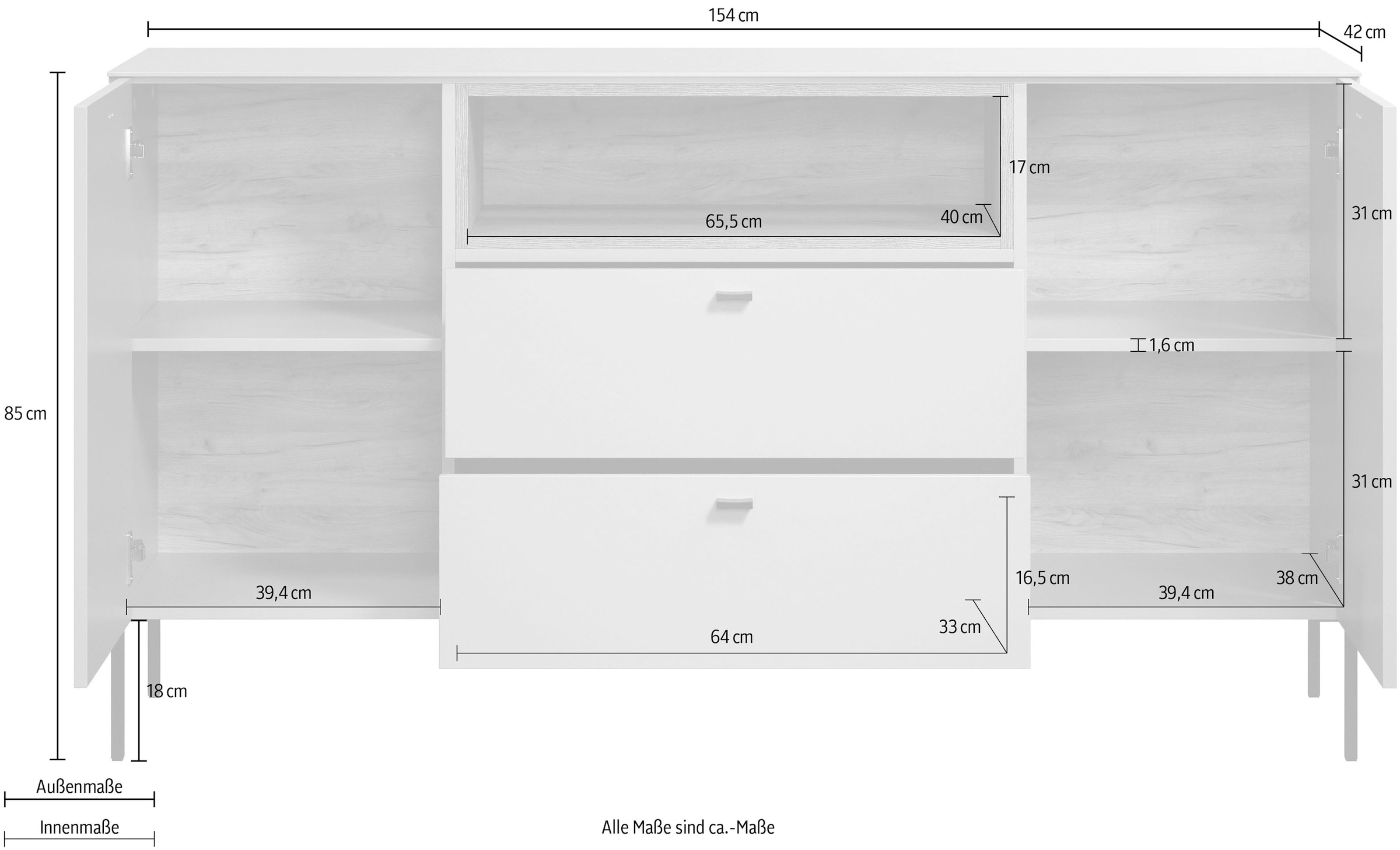 Places of Style Sideboard »San Pedro«, (1 St.), Kommode mit Softclose-Funktion - (B/T/H) 154/42/85 cm