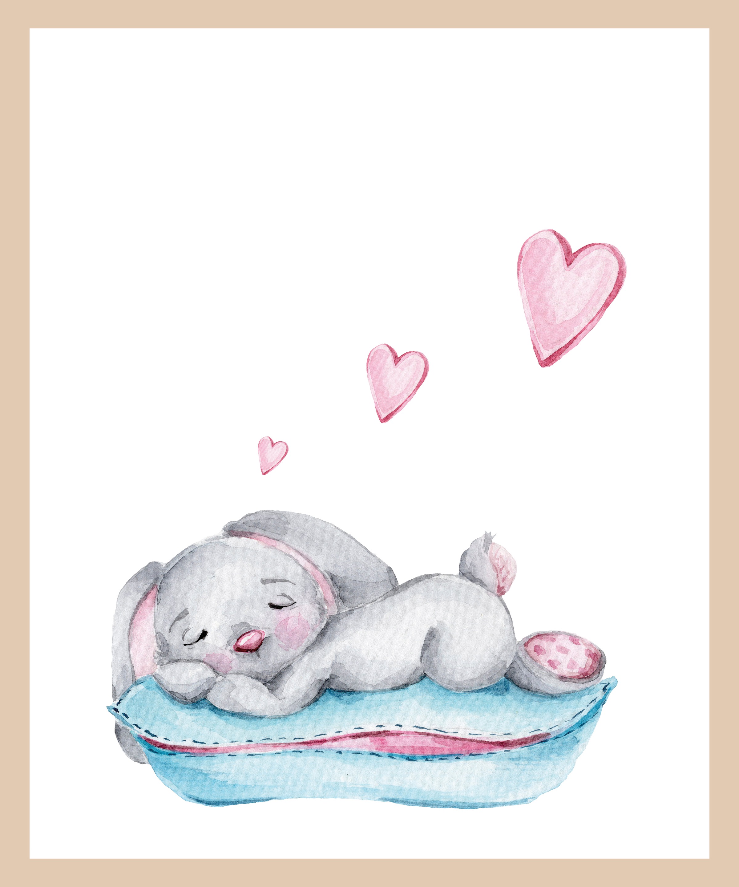 Lüttenhütt Bild mit Rahmen »Schlafender Hase mit Herzen«, Fantasy-Hase-Hasen-Herz-Herzen-Tiere, (1 St.), Premium Rahmenbild, Motive in wunderschönen Pastelltönen