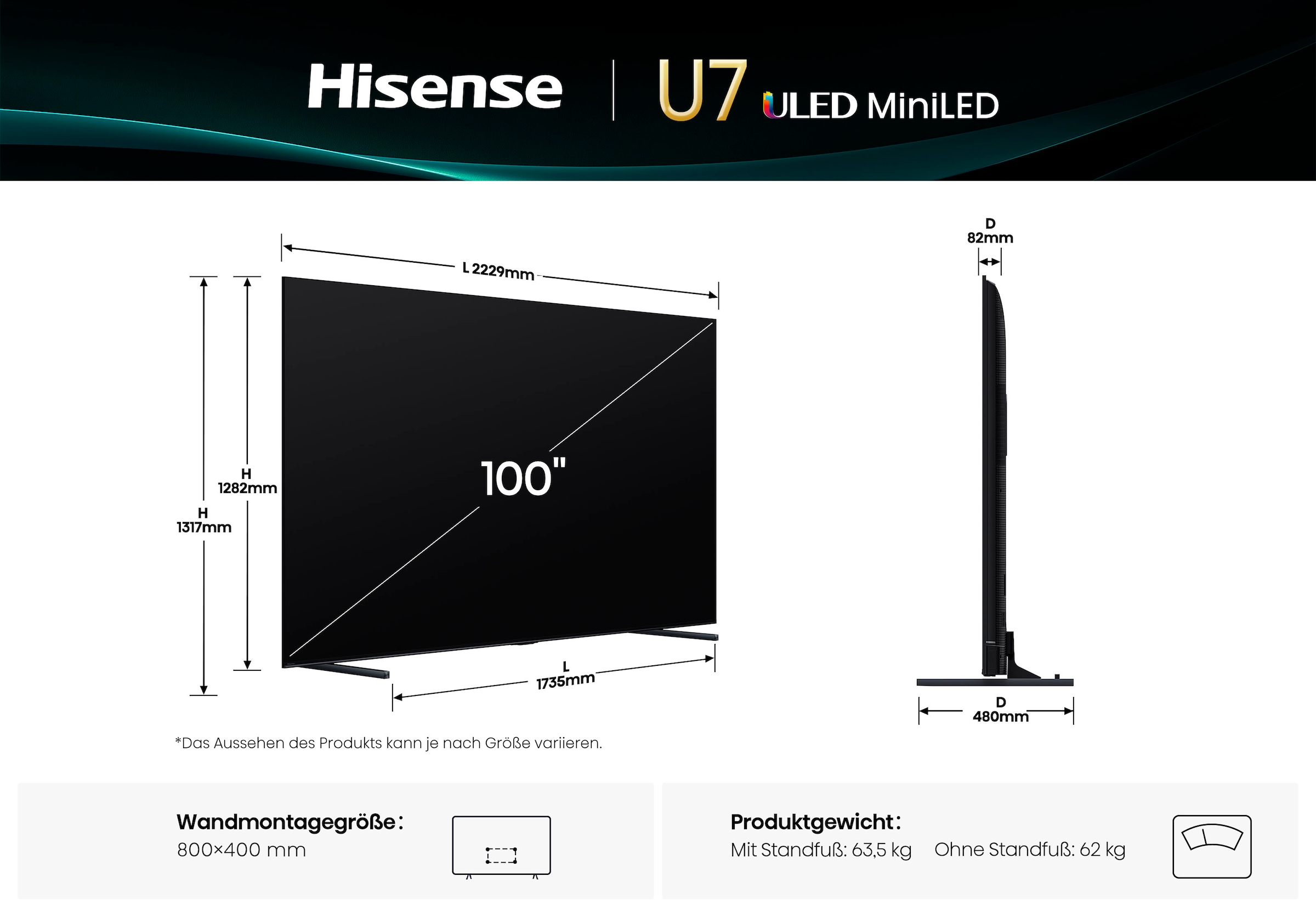 Hisense QLED Mini LED-Fernseher »100U7Q«, 4K Ultra HD, Smart-TV, 4K UHD Mini LED