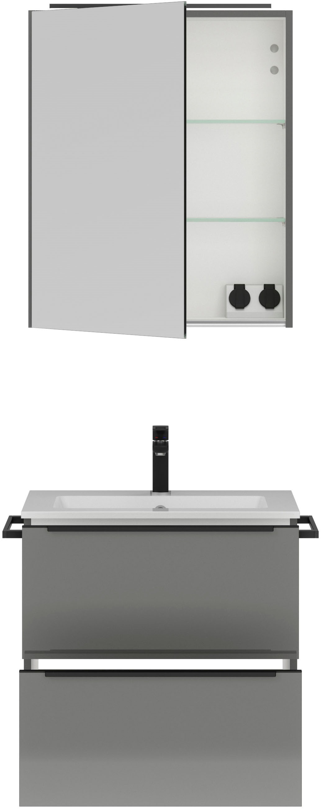 nobilia® Badmöbel-Set »Levere«, (2 St., vormontiert, mit Soft-Close), inkl. Spiegelschrank mit Beleuchtung und Dimmerfunktion, in 4 Breiten