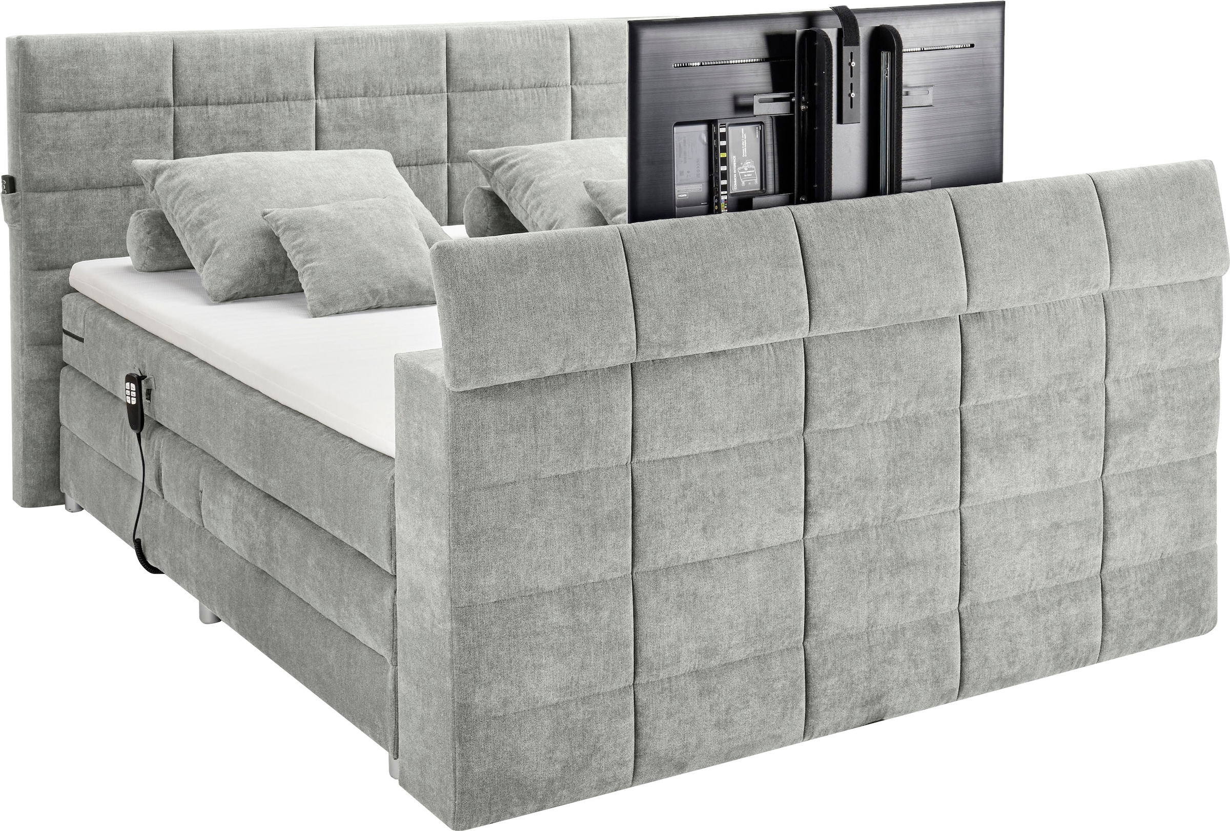 ED EXCITING DESIGN Boxspringbett »Denver«, inkl. Motorverstellung, Duo-Matratze, Topper, und motorisierter TV-Halterung bis 40 Zoll