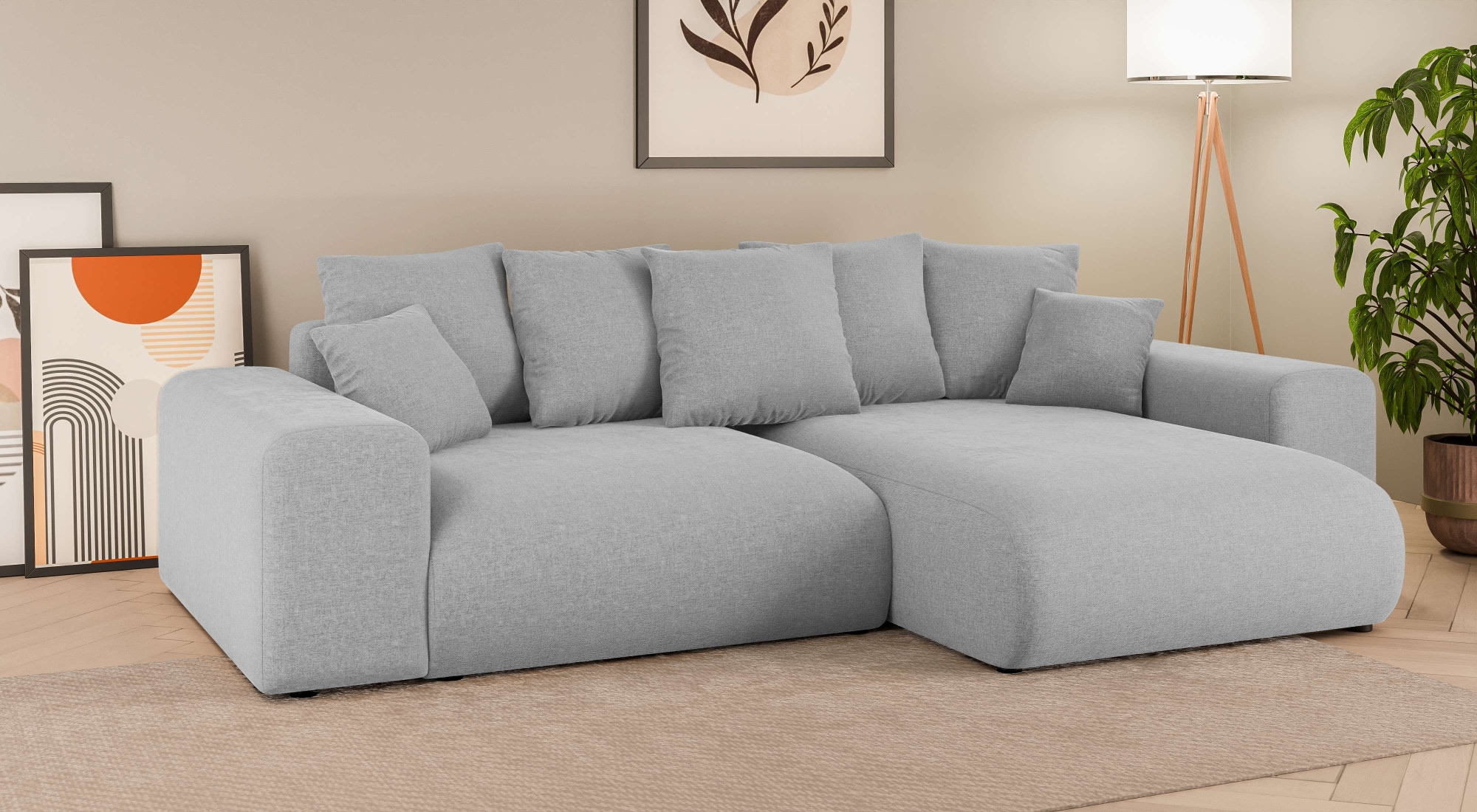 Home affaire Ecksofa »LAKESIDE mit Bettfunktion und Bettkasten, B/T/H 257/166/84 cm«, L-Form, Recamiere beidseitig montierbar, Wellenunterfederung