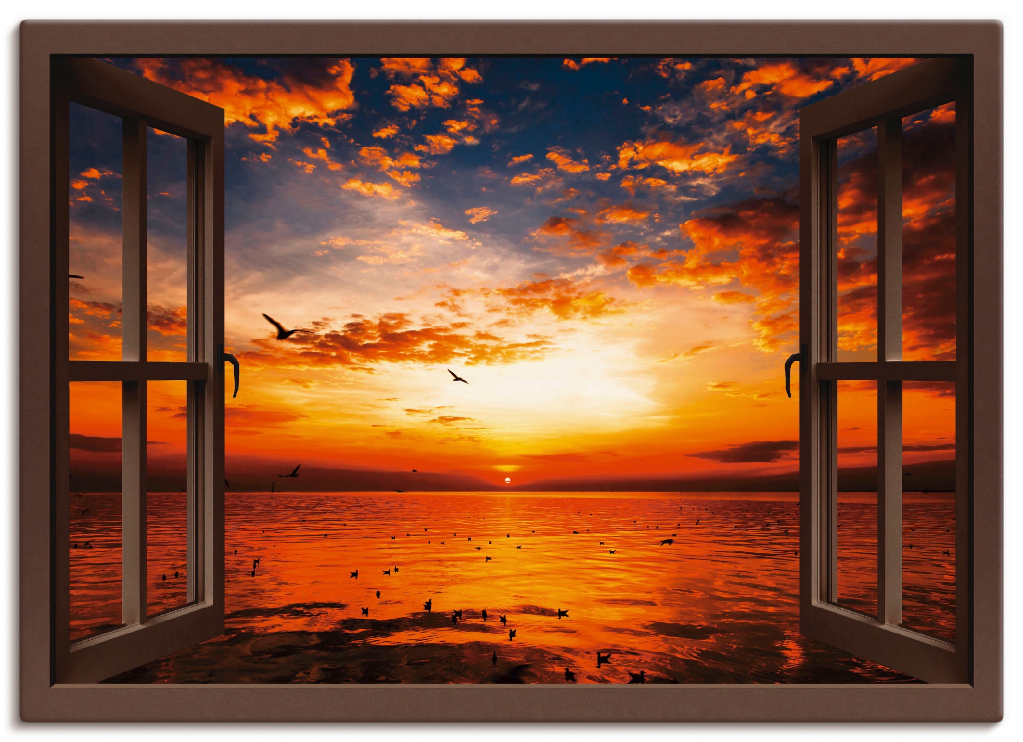 Artland Wandbild »Fensterblick Sonnenuntergang am Strand« Fensterblick 1 St günstig online kaufen