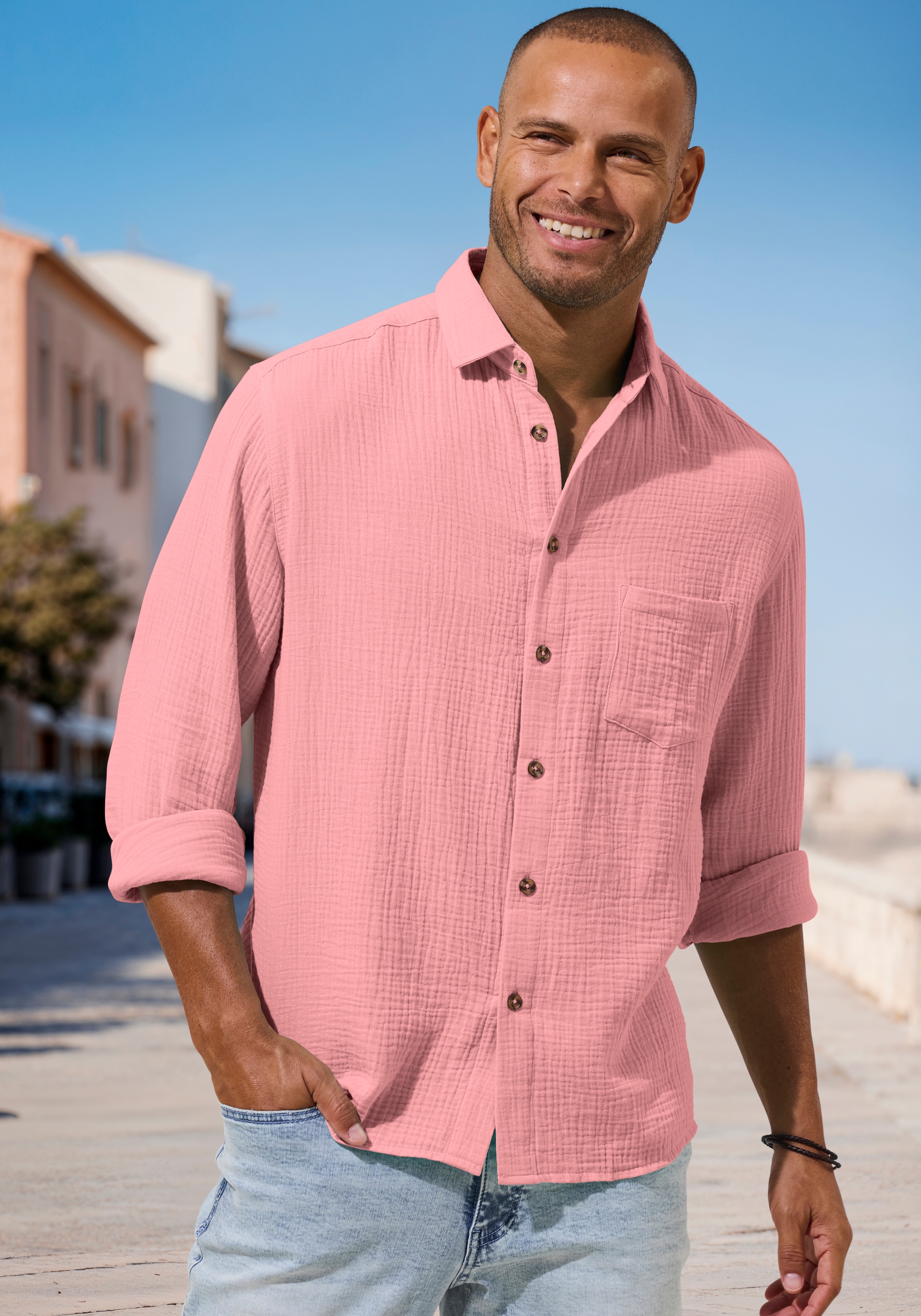 Beachtime Langarmhemd »Regular fit« Langarm, Freizeithemd aus Musselin-Ware