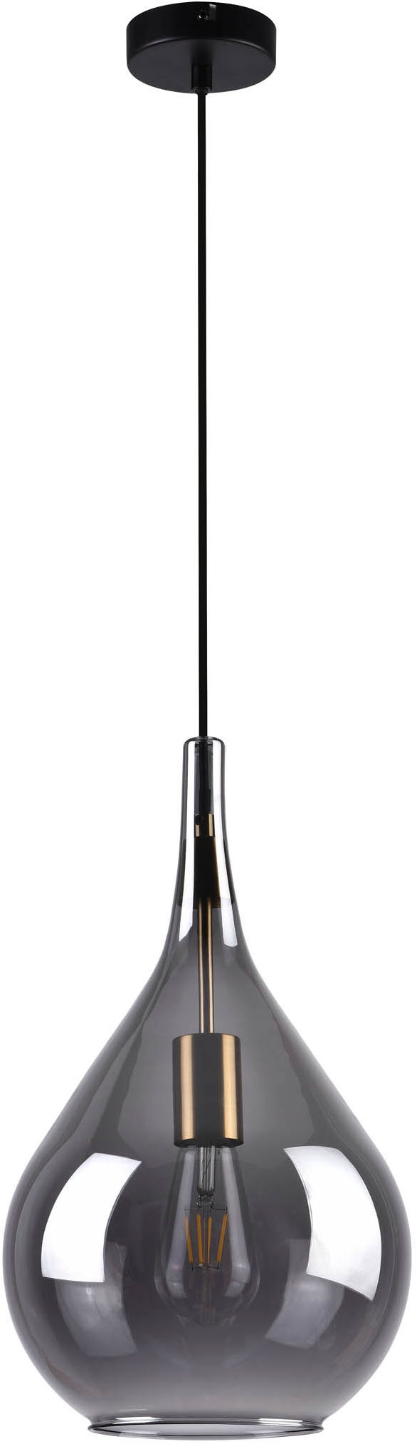näve Pendelleuchte »Gota«, 1 flammig, Leuchtmittel E27 | ohne Leuchtmittel, Rauchglas D: 25cm, exkl. 1x E27, H: 150cm, Baldachin und Kabel schwarz